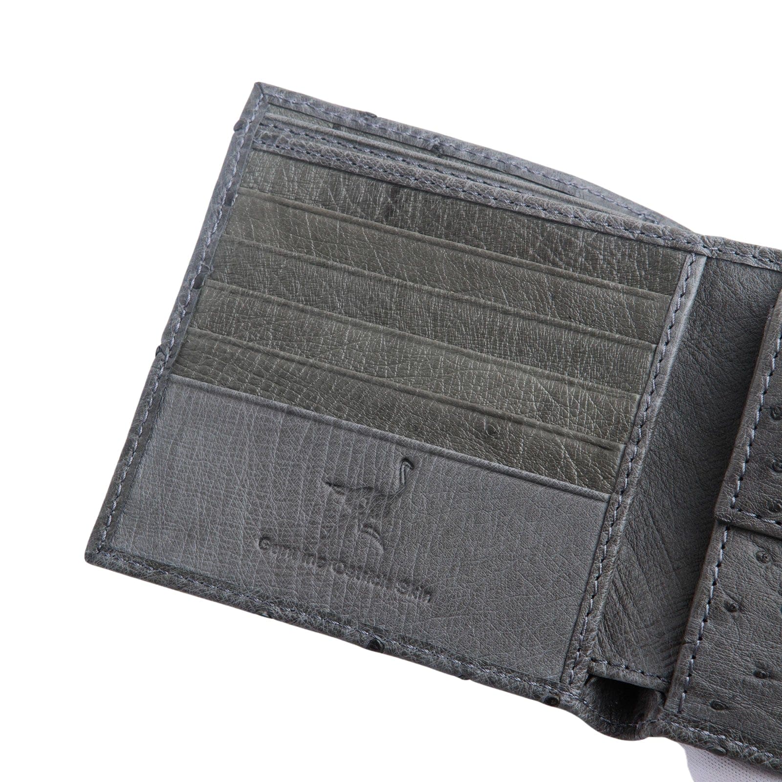 Genuine Ostrich Skin Leather Wallet for Men - Premium Grey Luxury Bifold Wallet - Perfect for Everyday Use, Business & Travel