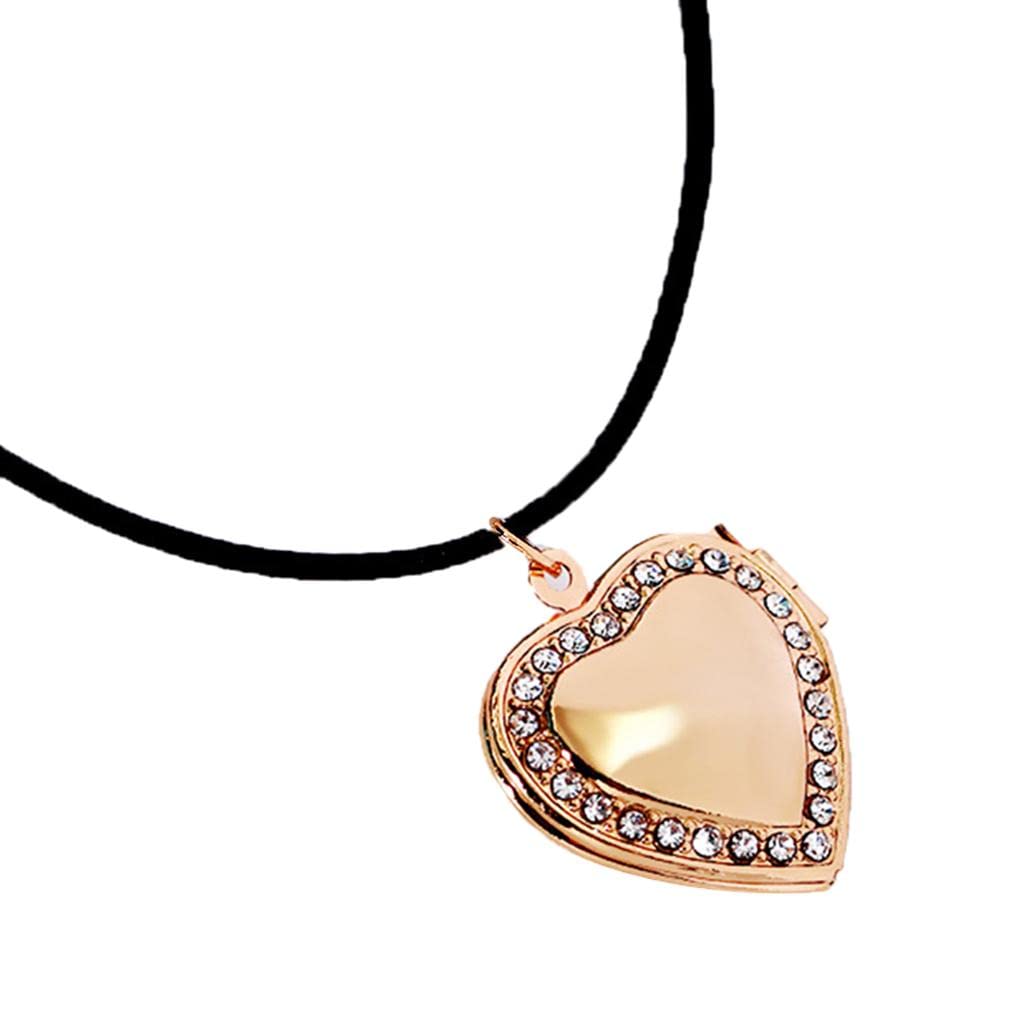 DYNWAVE Rhinestone Heart Photo Locket Necklace - Memorial Jewelry for Loved Ones, Customizable Picture Pendant for Women - Perfect for Anniversaries, Gifts & Keepsakes