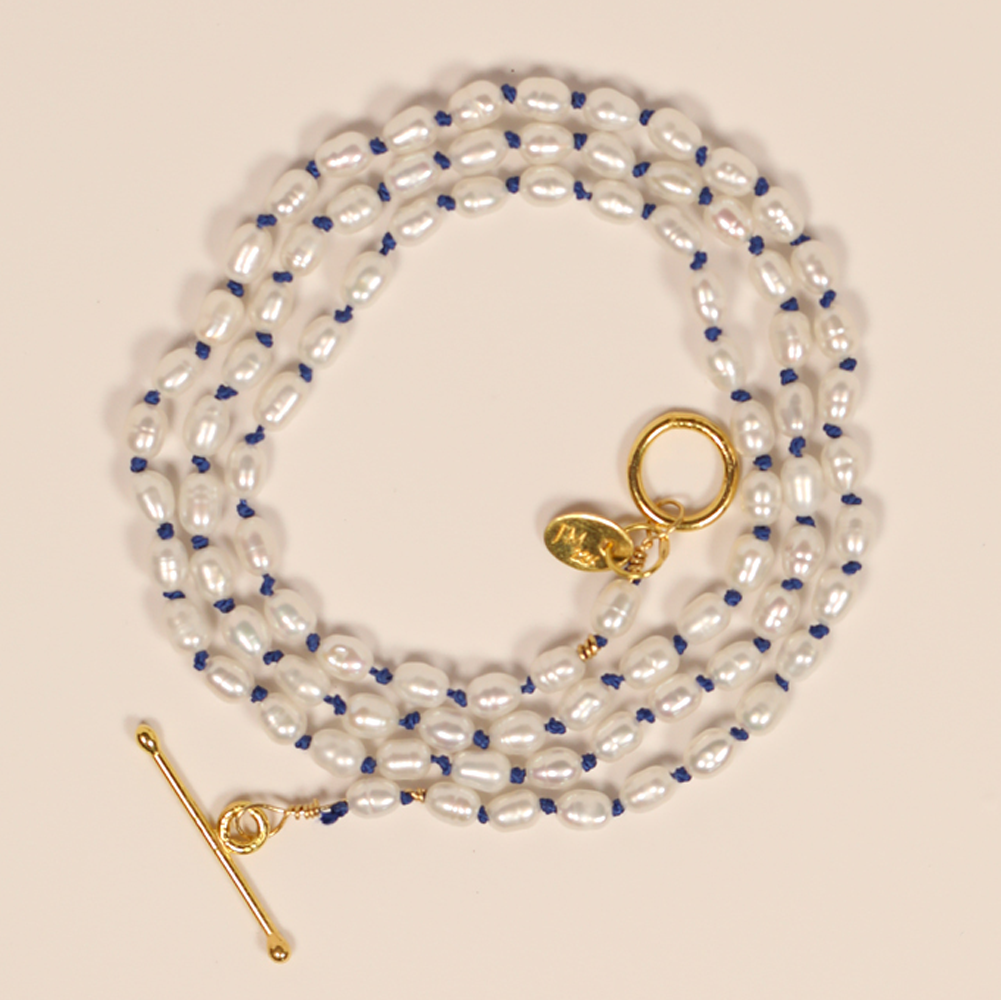 16-Piece Navy Blue Keshi Pearl Strand Necklace – Elegant Layering Jewelry for Women, Perfect for Weddings, Parties & Everyday Wear