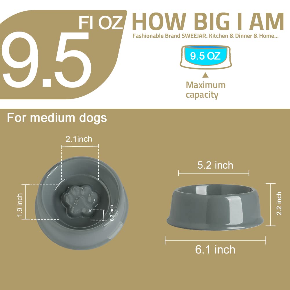 Sweejar Ceramic Small Dog Bowl with Paw Print Design - 9.5oz Slow Feeder Pet Food Dish & Water Bowl for Puppies - Durable Porcelain Pet Bowl for Mealtime (Brown) - Perfect for Small Breed Dogs, Slow Eating Training, and Home Feeding Stations