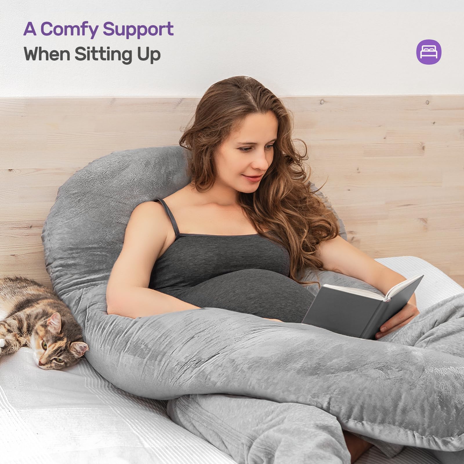 Nuliie U-Shaped Pregnancy Pillow for Sleeping - Full Body Maternity Pillow with Washable Velvet Cover, Supports Back, Hips & Legs for Pregnant Women (Grey) - Perfect for Side Sleeping, Nursing & Comfort During Pregnancy