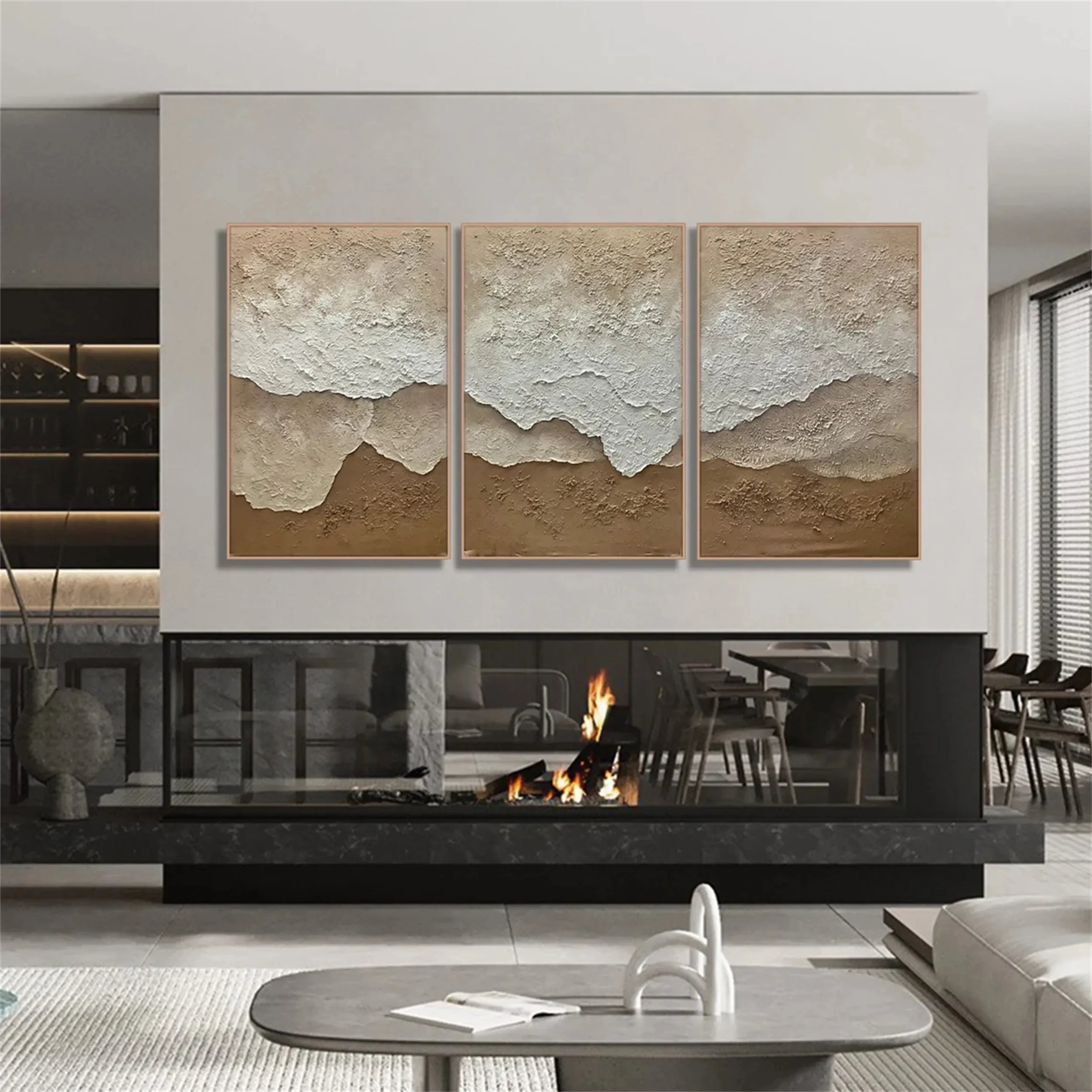 Ocean and Sky Painting Set of 3 - Abstract Seascape Wall Art for Living Room, Bedroom, Office Decor | Modern Coastal Home Decorations