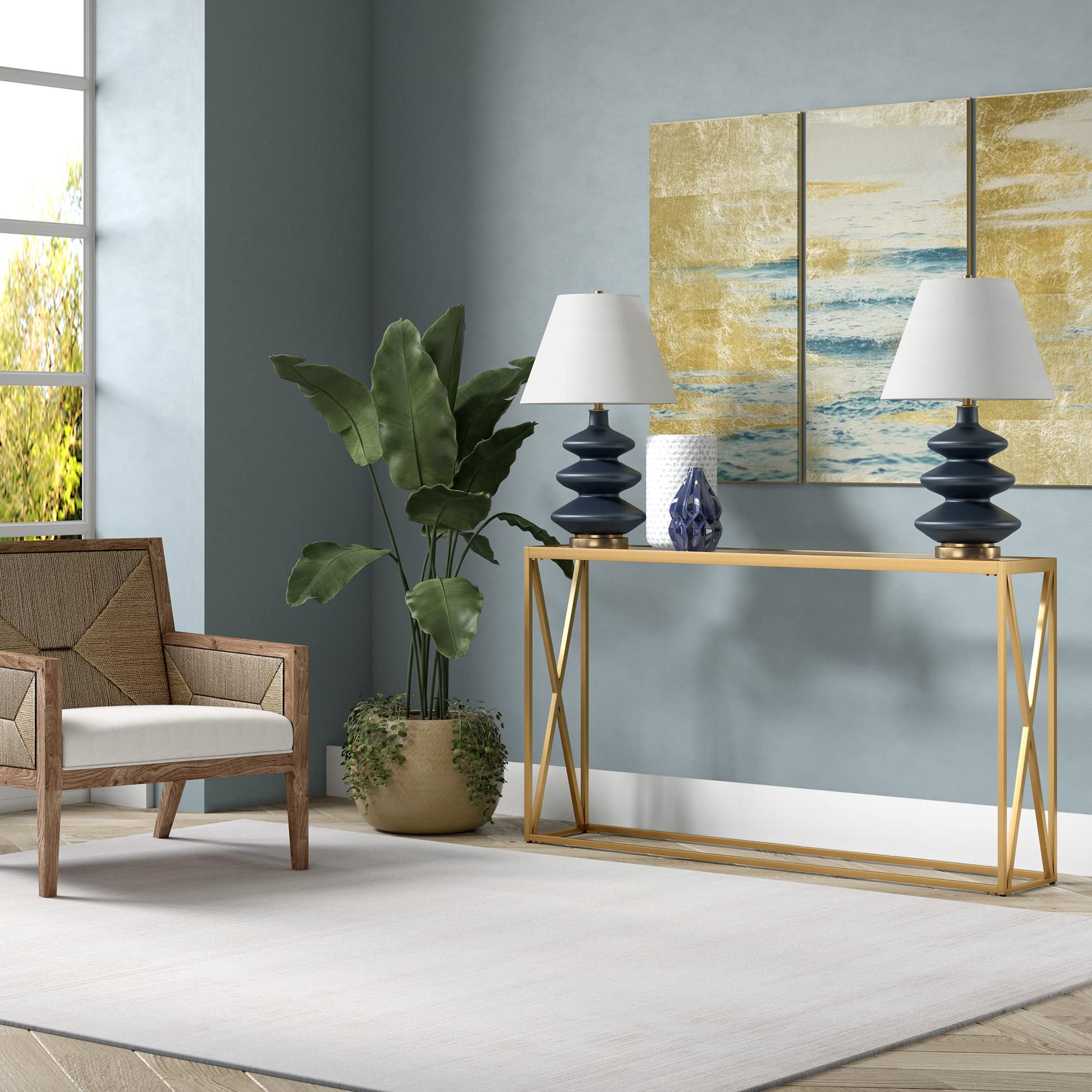 Arlo 55-Inch Wide Rectangular Brass Console Table - Perfect for Entryway, Living Room & Hallway Decor