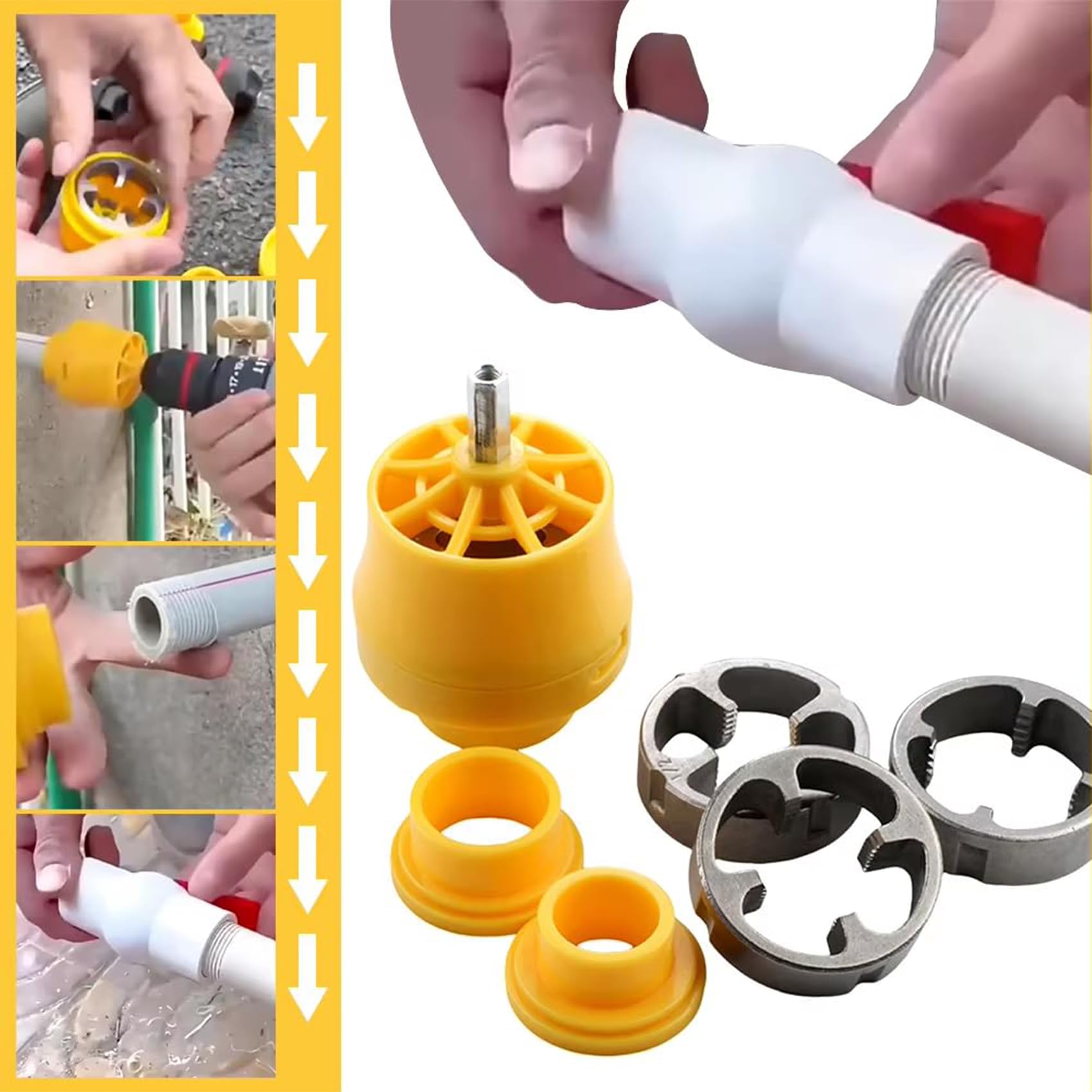 Professional PVC Pipe Threader Kit for Electric Drill - Includes 3 Dies (1/2