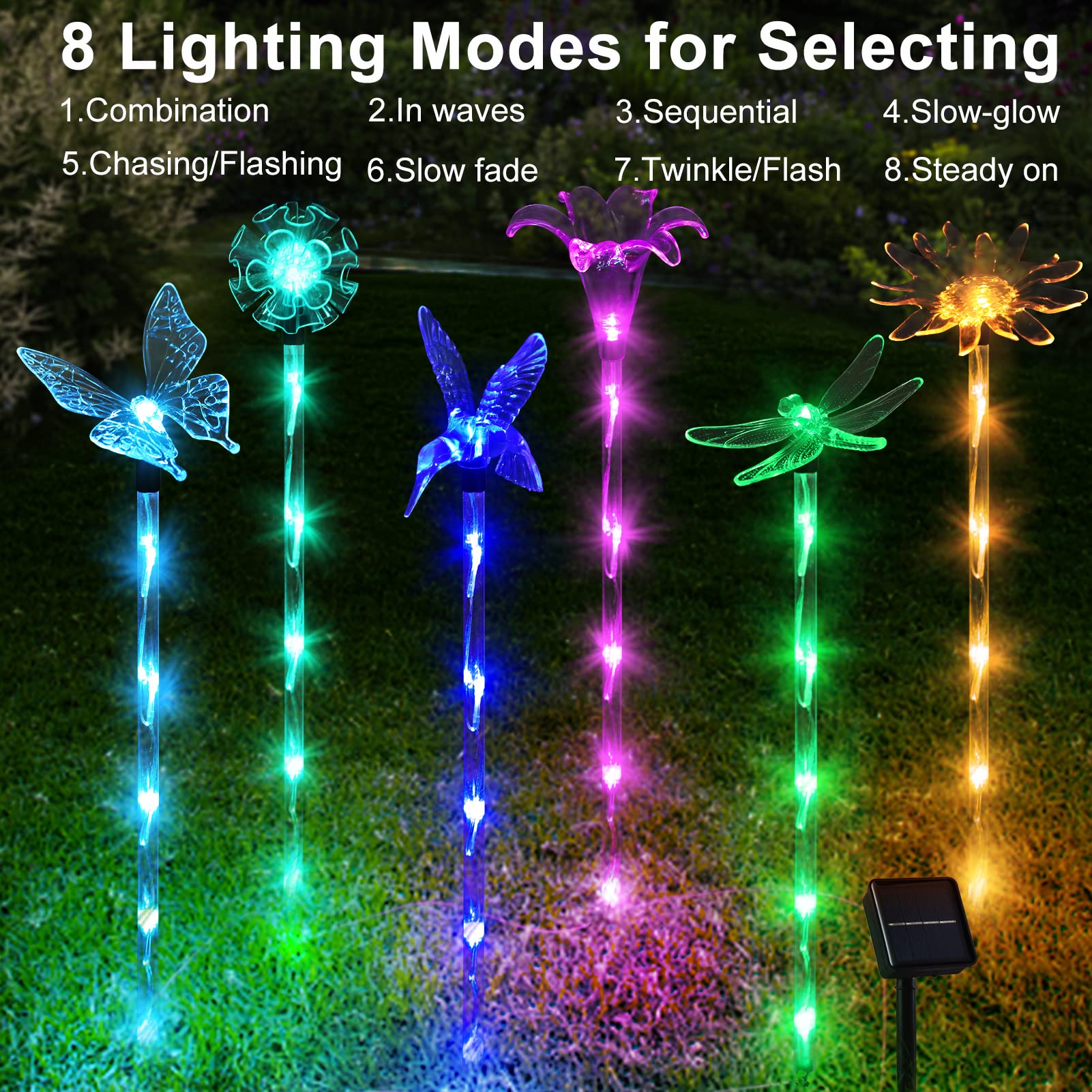 6 Pack Waterproof Solar Garden Lights - Outdoor Pathway Decor with 8 Lighting Modes for Yard, Patio, Flower Beds & Home Decoration | Solar Powered Landscape Lighting for Driveway, Walkway & Garden Decor