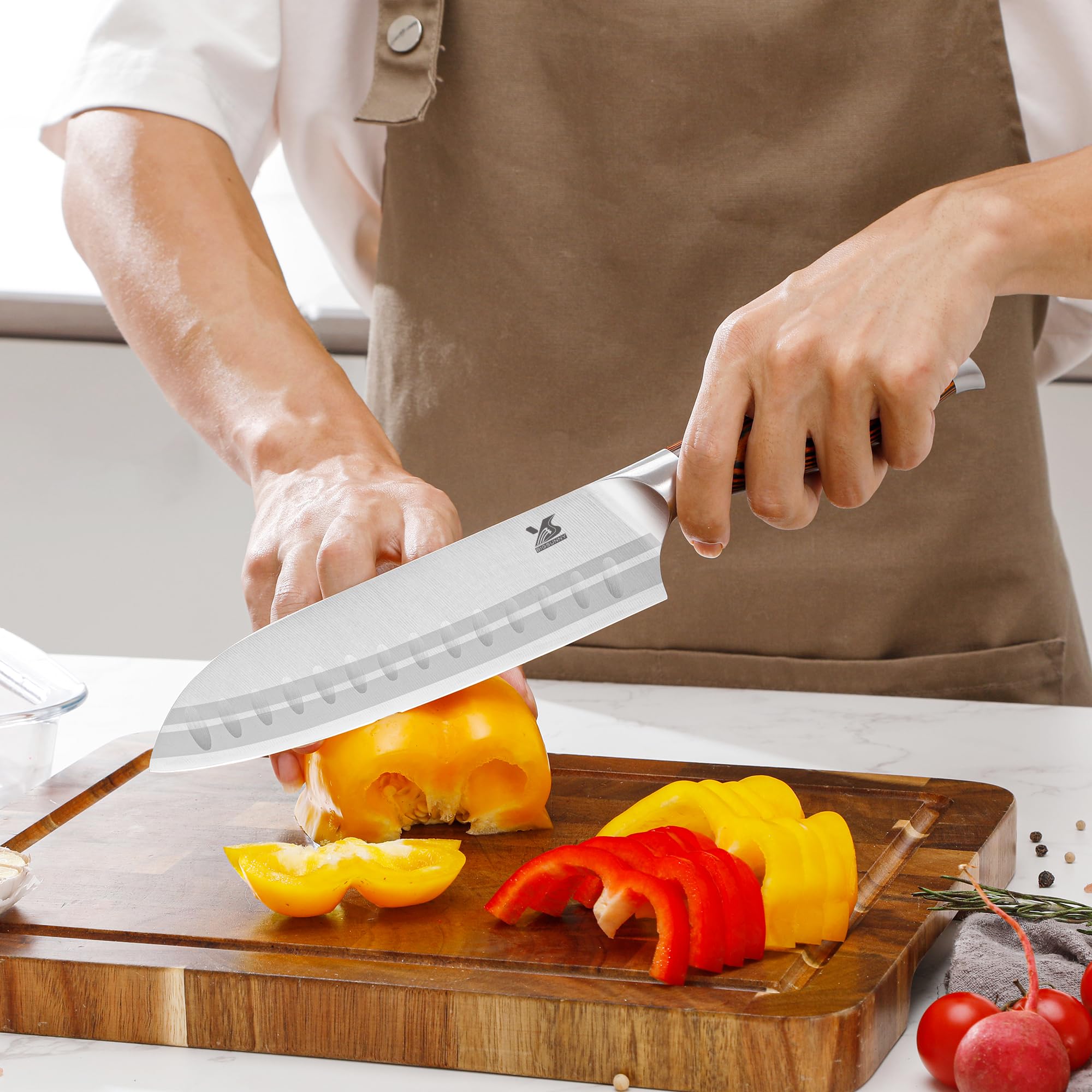 MSY BIGSUNNY 5-Piece Professional German Stainless Steel Chef Knife Set - Tang Series Kitchen Knives for Slicing, Dicing & Chopping - Perfect for Home Cooks & Professional Chefs
