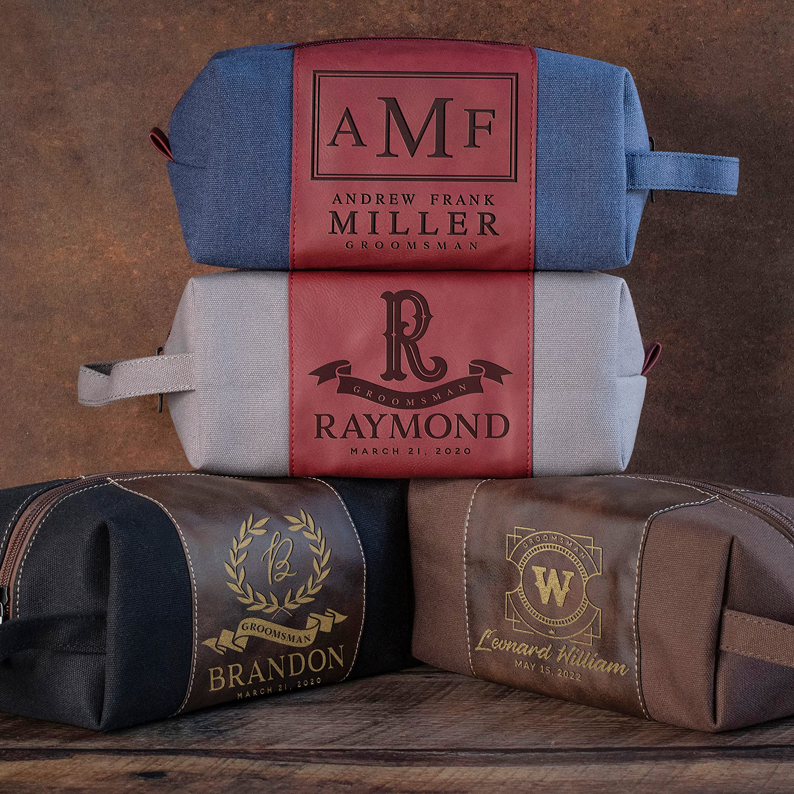 Personalized Groomsmen Toiletry Bags Set of 6 - Custom Engraved Men's Travel Bags for Wedding Party Gifts - Beige Luxury Groomsmen Gift Set - Perfect for Bachelor Trips, Destination Weddings & Honeymoon Travel