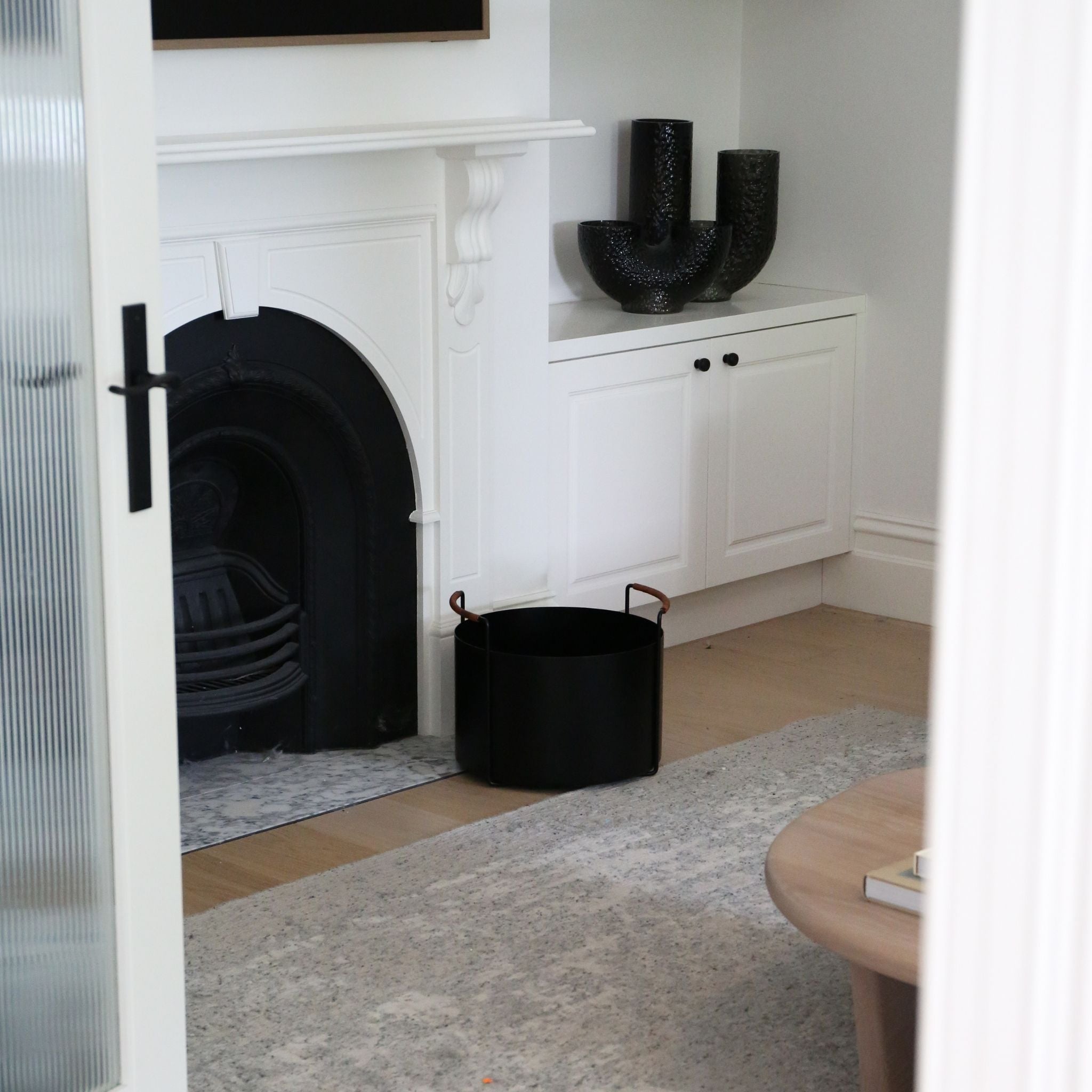 FERM LIVING Black Firewood Bucket - Modern Indoor/Outdoor Wood Storage Holder for Fireplace, Patio & Camping Use