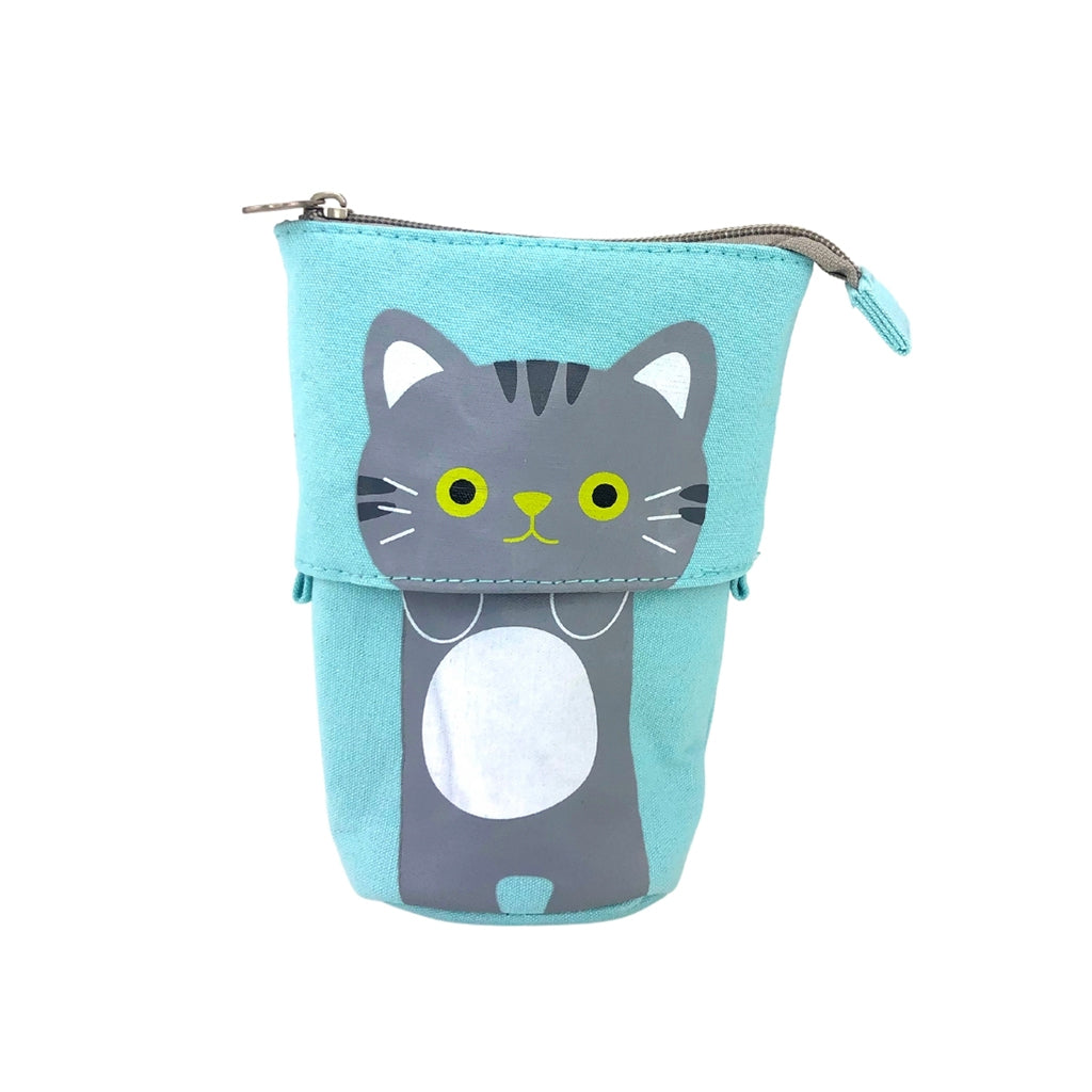 Blue Cat Pop Up Pencil Case - Cute School & Office Supplies Organizer for Kids & Adults - Perfect for Back to School, Work, Travel & Art Storage