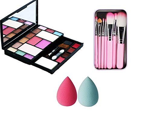 Miss Hot 6171 Complete Makeup Kit with 7-Piece Hello Kitty Brush Set (Pink) & 2 Makeup Blenders | Professional Cosmetic Collection for Makeup Lovers | Perfect for Daily Use, Travel & Gift Giving