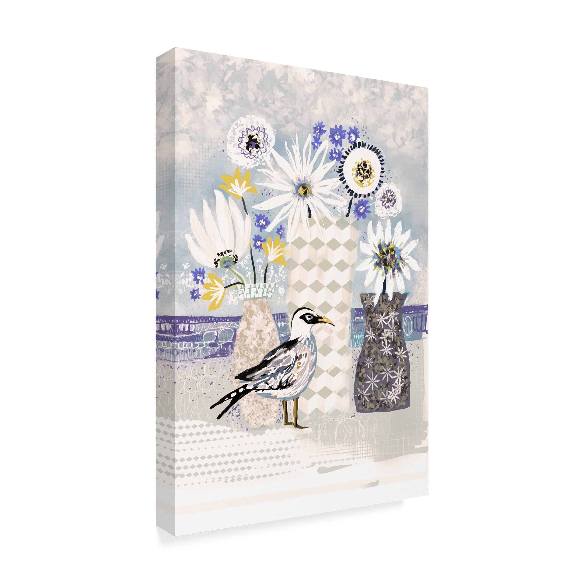 Karen Fields Beach Bird Flower Vases Wall Art - 30x47 Inch Coastal Decor for Living Room, Bedroom & Beach House