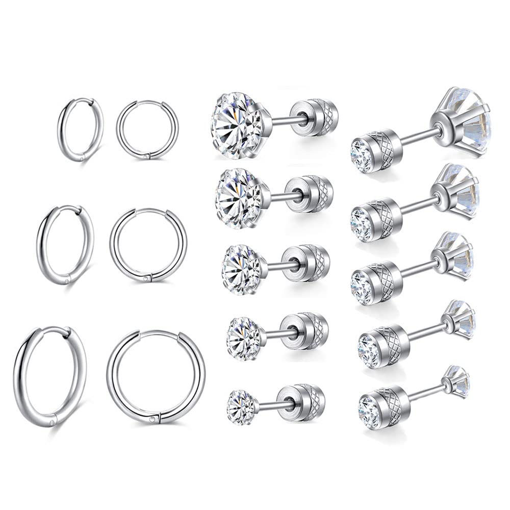 8 Pairs Surgical Stainless Steel Earrings Set - 14K Gold Plated Hoop & CZ Stud Earrings for Women & Men | Hypoallergenic, Lightweight | Perfect for Cartilage, Helix, Lobe Piercings (1st, 2nd, 3rd Holes) | Great for Everyday Wear, Parties & Gifts
