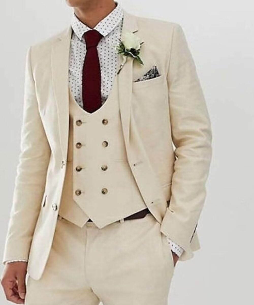 3-Piece Men's Slim Fit Double Breasted Wedding Suit Set - Blazer, Vest & Pants for Prom, Groom, Business & Formal Events | Premium Tailored Fit Tuxedo for Special Occasions