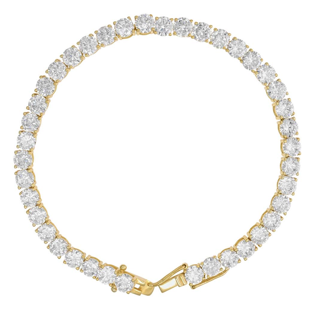 925 Sterling Silver Unisex 3mm 9 Inch Cubic Zirconia Tennis Bracelet - Yellow Tone CZ Simulated Diamond Fashion Jewelry Gift for Women & Men | Perfect for Parties, Weddings & Everyday Wear
