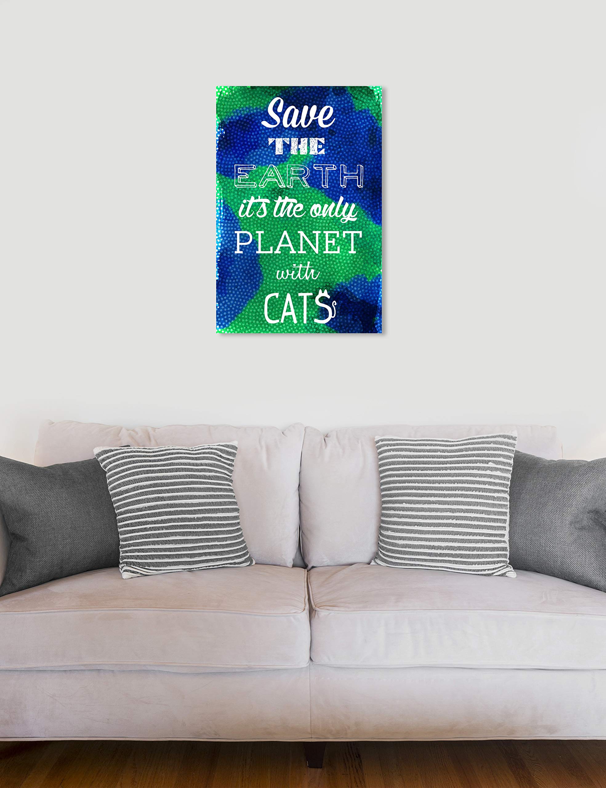 Oliver Gal Artist Co. 'Cat Planet' Typography Wall Art Canvas Print - Green & Blue Home Decor (20x30 Inches) - Perfect for Living Room, Bedroom & Office Wall Decor