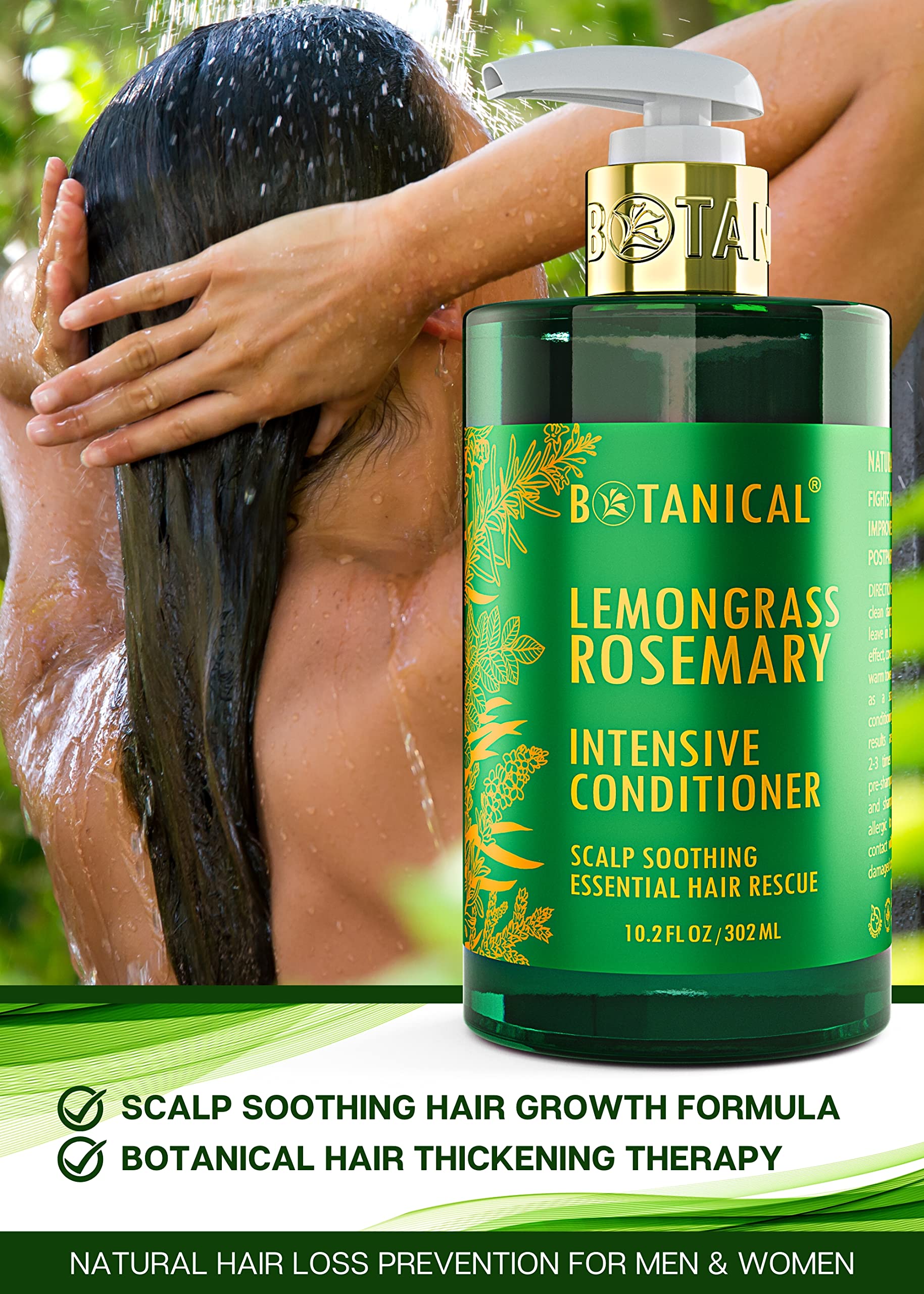 Botanical Hair Growth Treatment Set - Thickening Shampoo & Anti-Thinning Conditioner with Lemongrass & Rosemary for Hair Loss - Scalp Soothing Formula for Women & Men - Promotes Fuller, Healthier Hair for Daily Use & Hair Care Routine