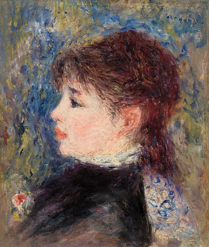 Pierre-Auguste Renoir Young Woman with Rose Art Print - 20x23 Black Modern Framed Museum Quality Reproduction with Double Matting | Classic French Impressionist Painting | Perfect for Living Room, Bedroom & Office Wall Decor