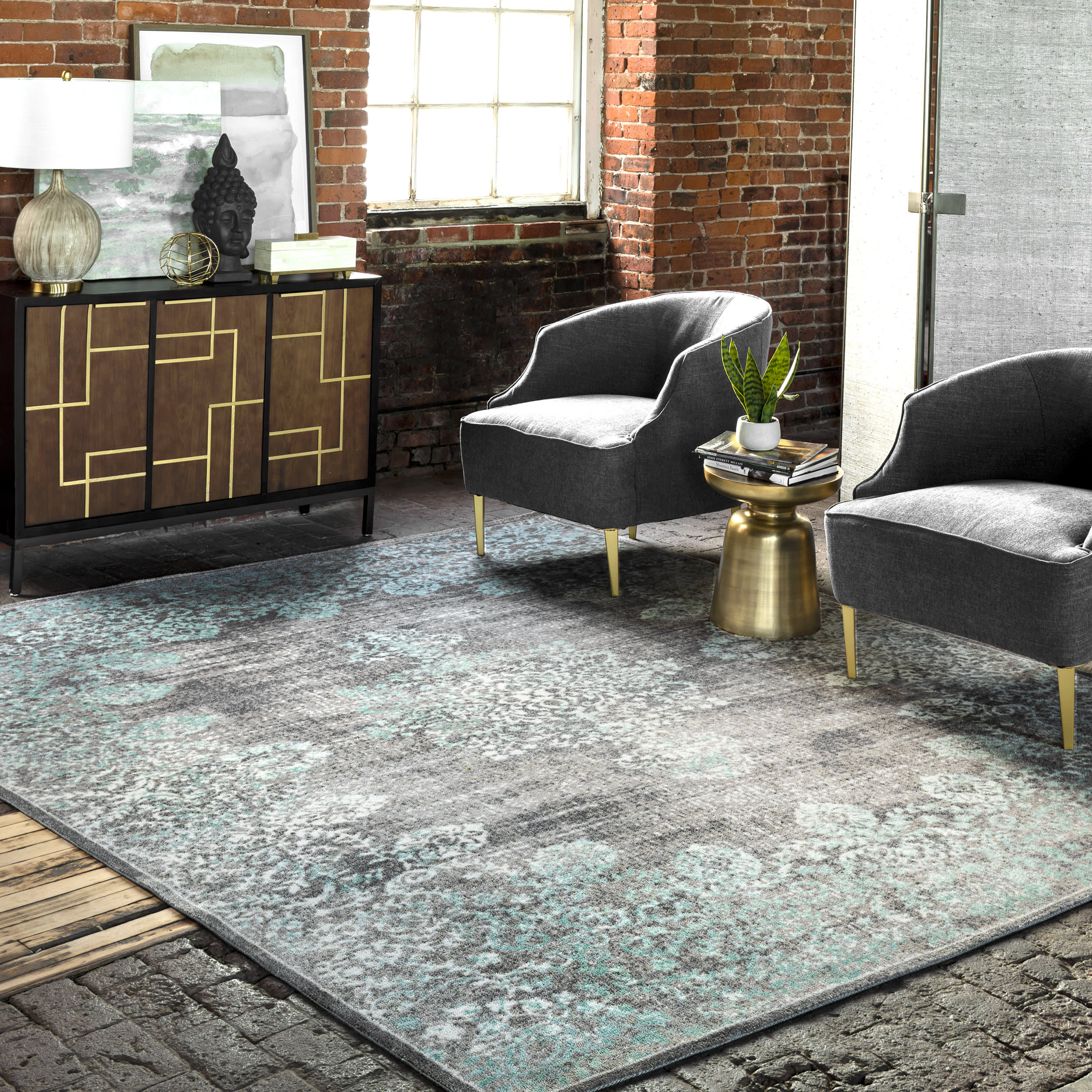 Faded Lace Area Rug in Teal - Bohemian Chic Home Decor for Living Room, Bedroom & Nursery
