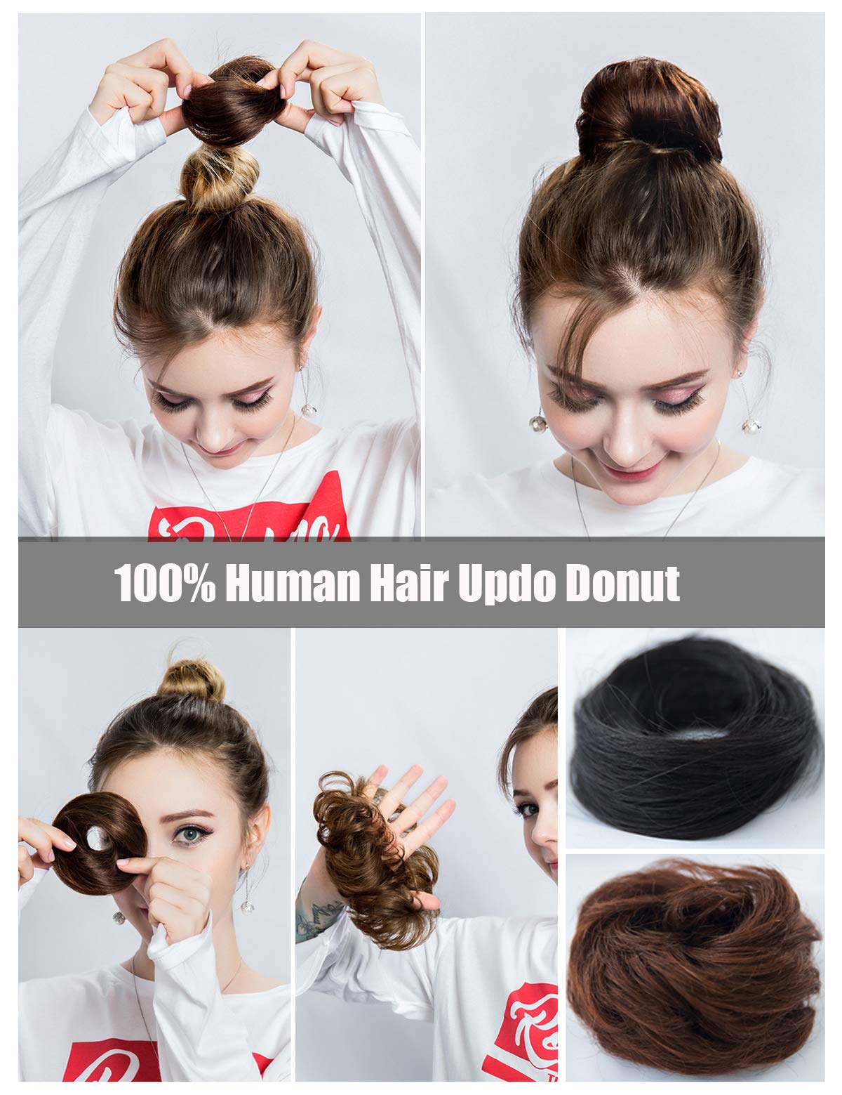 Women's Yoga & Ballet Hair Donut Chignon - 100% Human Hair Scrunchies for Messy Bun Updo | Small Straight Black Hair Extensions | Perfect for Wedding, Dance & Everyday Styling