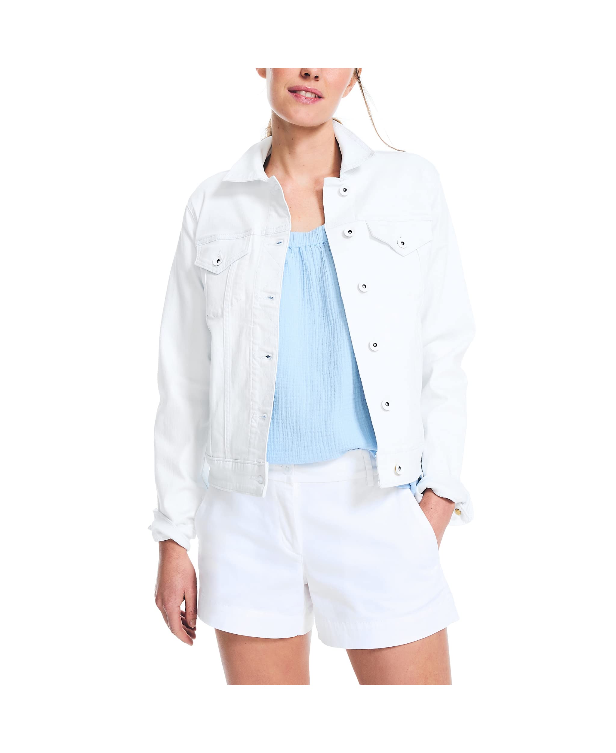 Nautica Women's Denim Jacket - Classic Blue Stretch Jean Jacket for Casual Wear | Perfect for Everyday Outfits, Layering & Fall Fashion