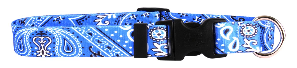 Yellow Dog Design Blue Bandana Dog Collar - 1 Inch Wide Adjustable (18-28 Inch Neck) for Large Dogs - Perfect for Walks, Training & Outdoor Adventures