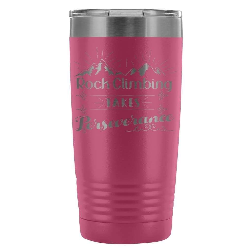 ODDITEES 20oz Stainless Steel Tumbler with Laser Etched Rock Climbing Design - Motivational 'Take Perseverance' Insulated Cup for Gym, Hiking & Outdoor Adventures (Pink)