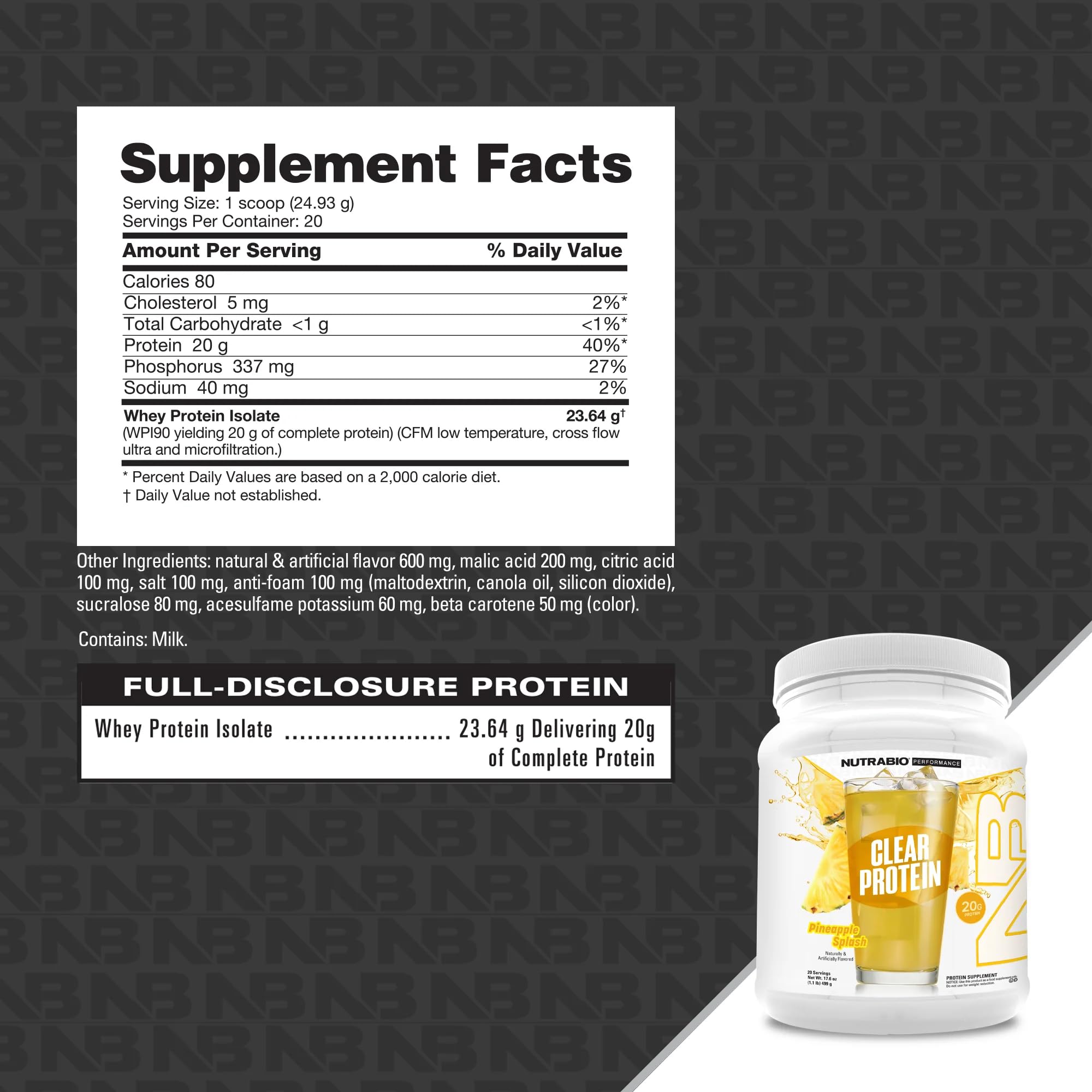 NutraBio Clear Whey Isolate Protein Powder - Pineapple Splash Flavor | Zero Sugar, No Foam, No Milky Taste | 20 Servings for Post-Workout Recovery & Healthy Lifestyle