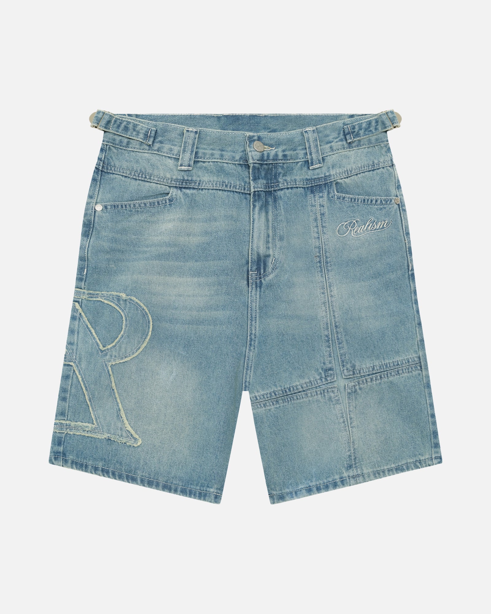 SSS Realism Vivant Denim Shorts - Washed Blue Distressed High Waisted Women's Jeans Shorts for Summer Casual Wear and Beach Outfits