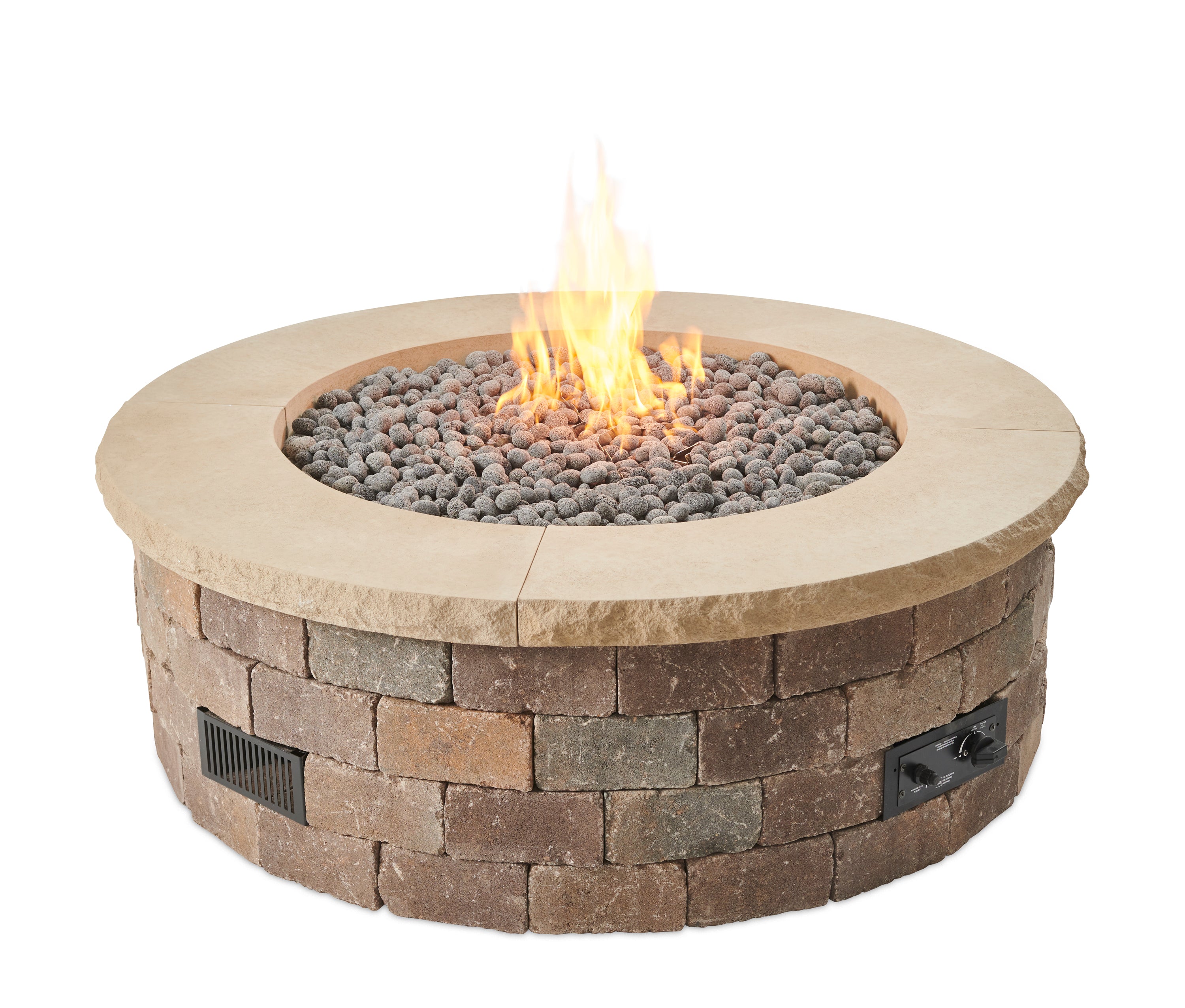 Bronson Block 52-Inch Round Outdoor Fire Pit Kit with 42-Inch Crystal Fire Burner - BRON52 K - Perfect for Backyard Gatherings, Patio Decor & Camping Nights