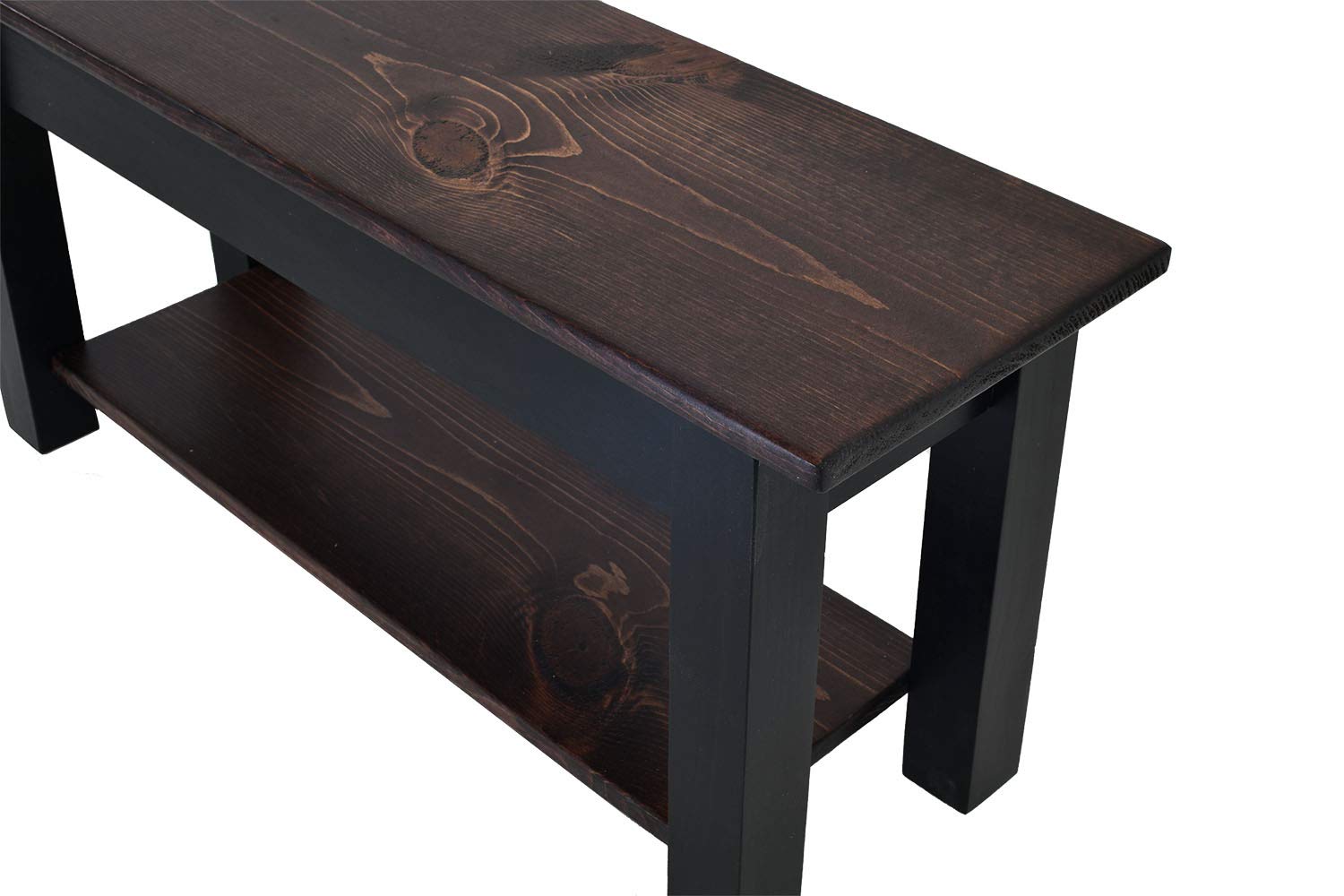 Stylish Red Mahogany and Black Wooden Bench with Storage Shelf - 66 Inch Modern Entryway Seating for Hallway, Living Room, or Bedroom Décor