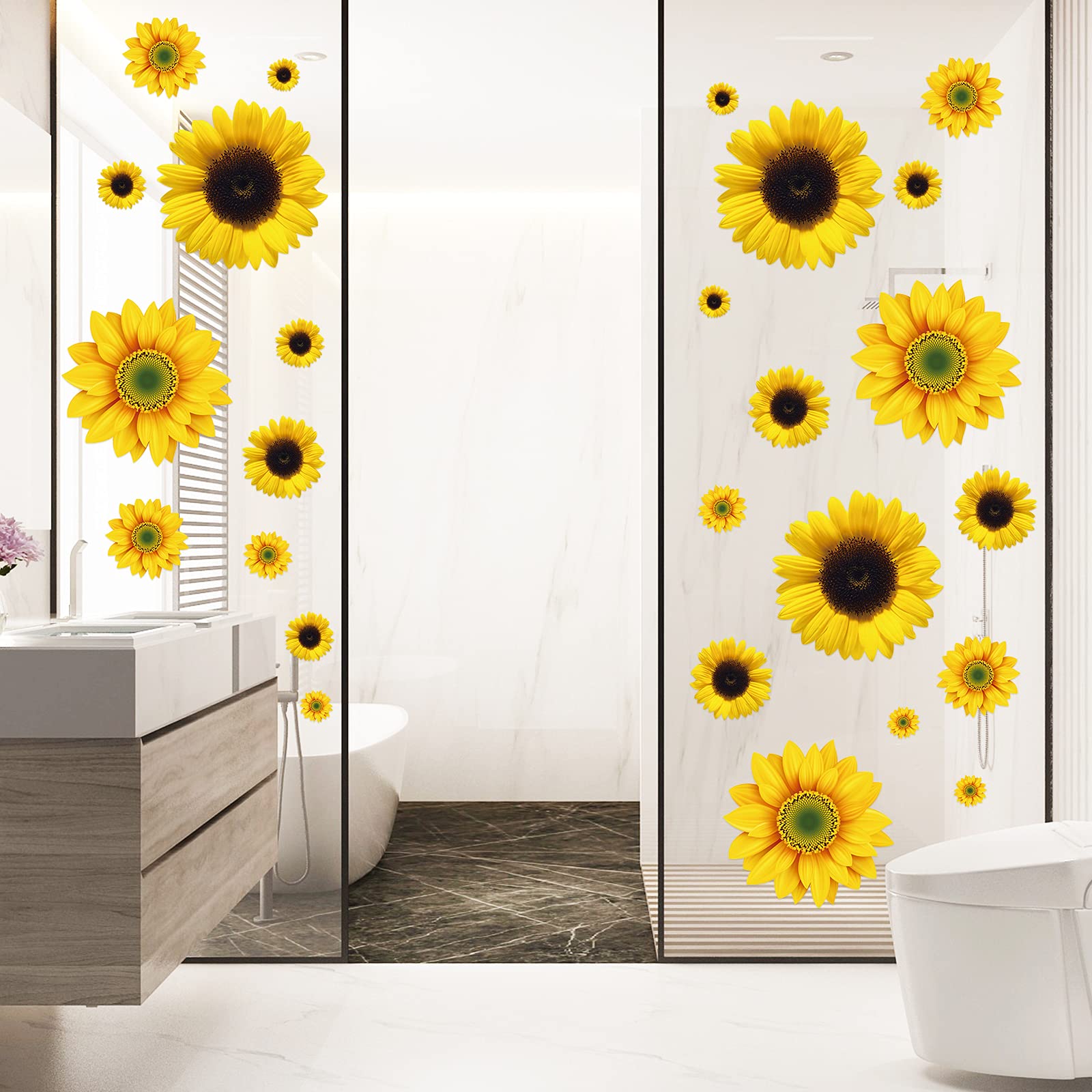 54 Pcs 3D Sunflower & Butterfly Wall Stickers - Removable Waterproof Wall Decals for Home Decor | Perfect for Living Room, Bedroom, Bathroom & Nursery Decoration