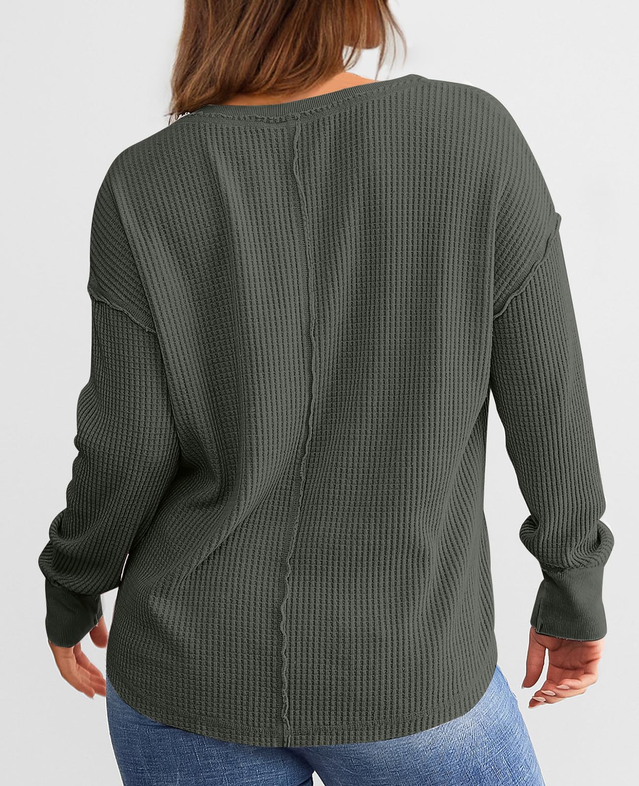 PRETTYGARDEN Women's Waffle Knit Long Sleeve V-Neck Drop Shoulder Pullover Sweater - Casual Oversized Tunic Top with Exposed Seam Details for Spring & Fall | Perfect for Layering, Office Wear, and Weekend Outfits