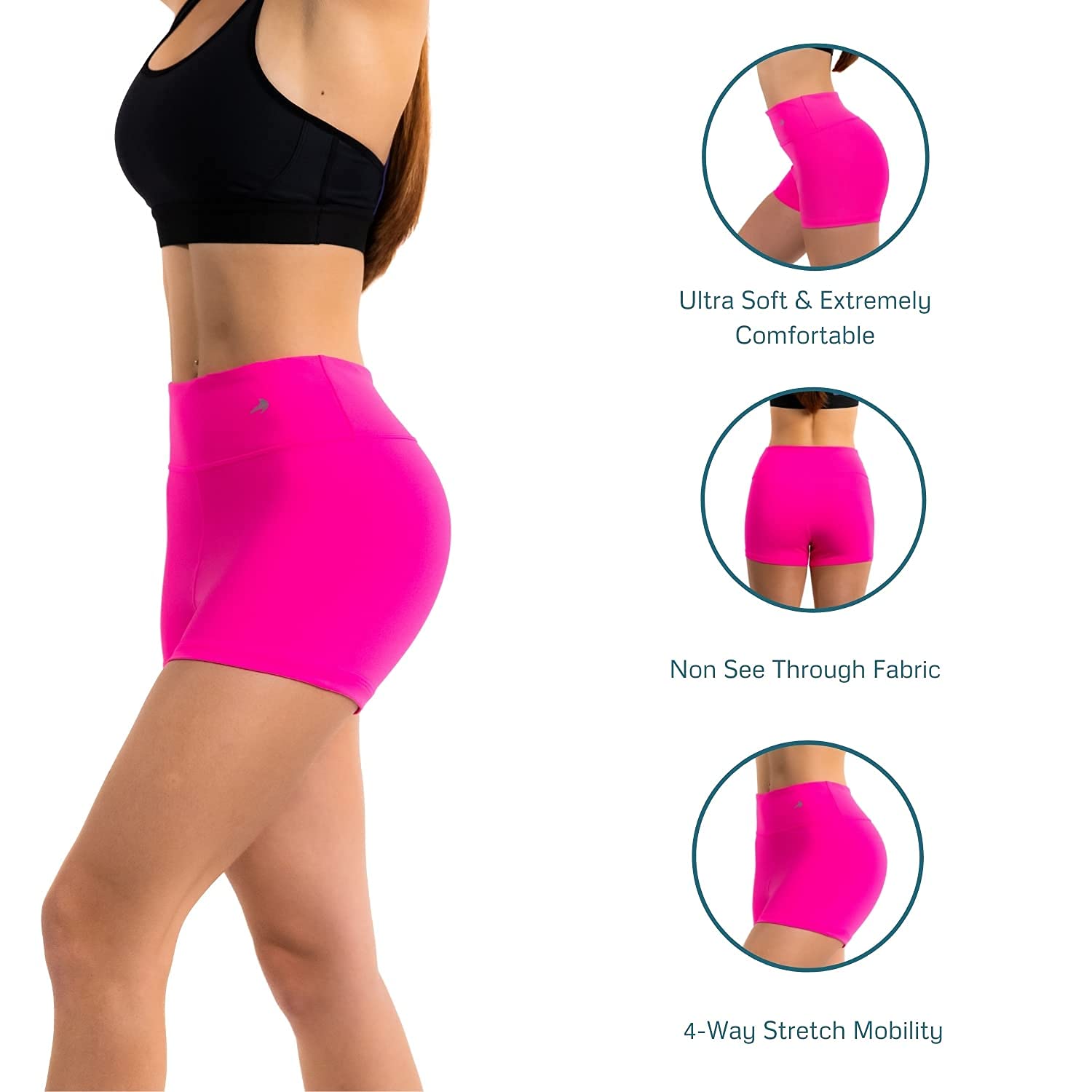 High Waisted Tummy Control Gym Shorts for Women - Compression Workout Shorts for Volleyball, Running, Yoga & Swim - Perfect for Sports & Active Lifestyle