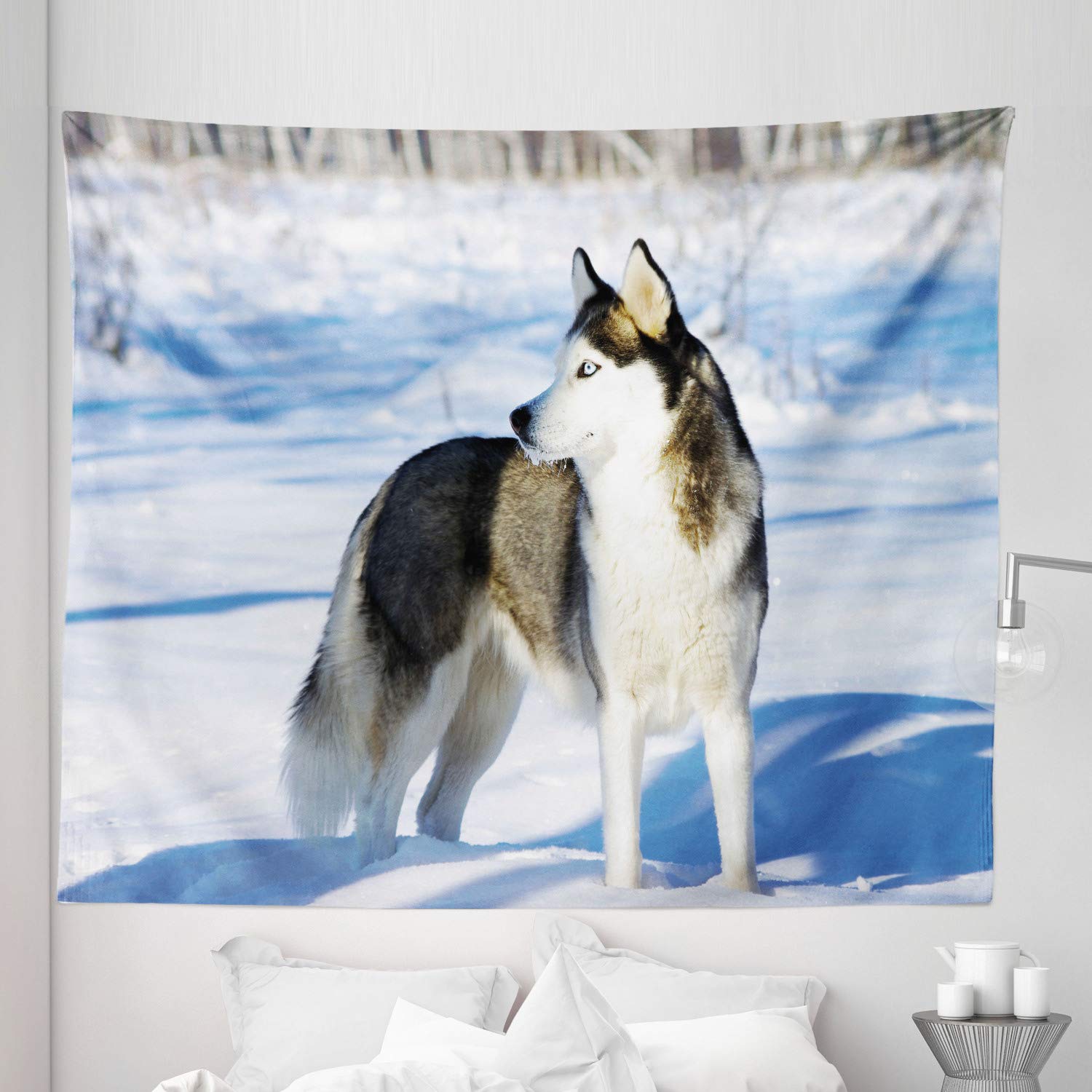Ambesonne Alaskan Malamute Tapestry - King Size Dog Wall Art for Bedroom Decor