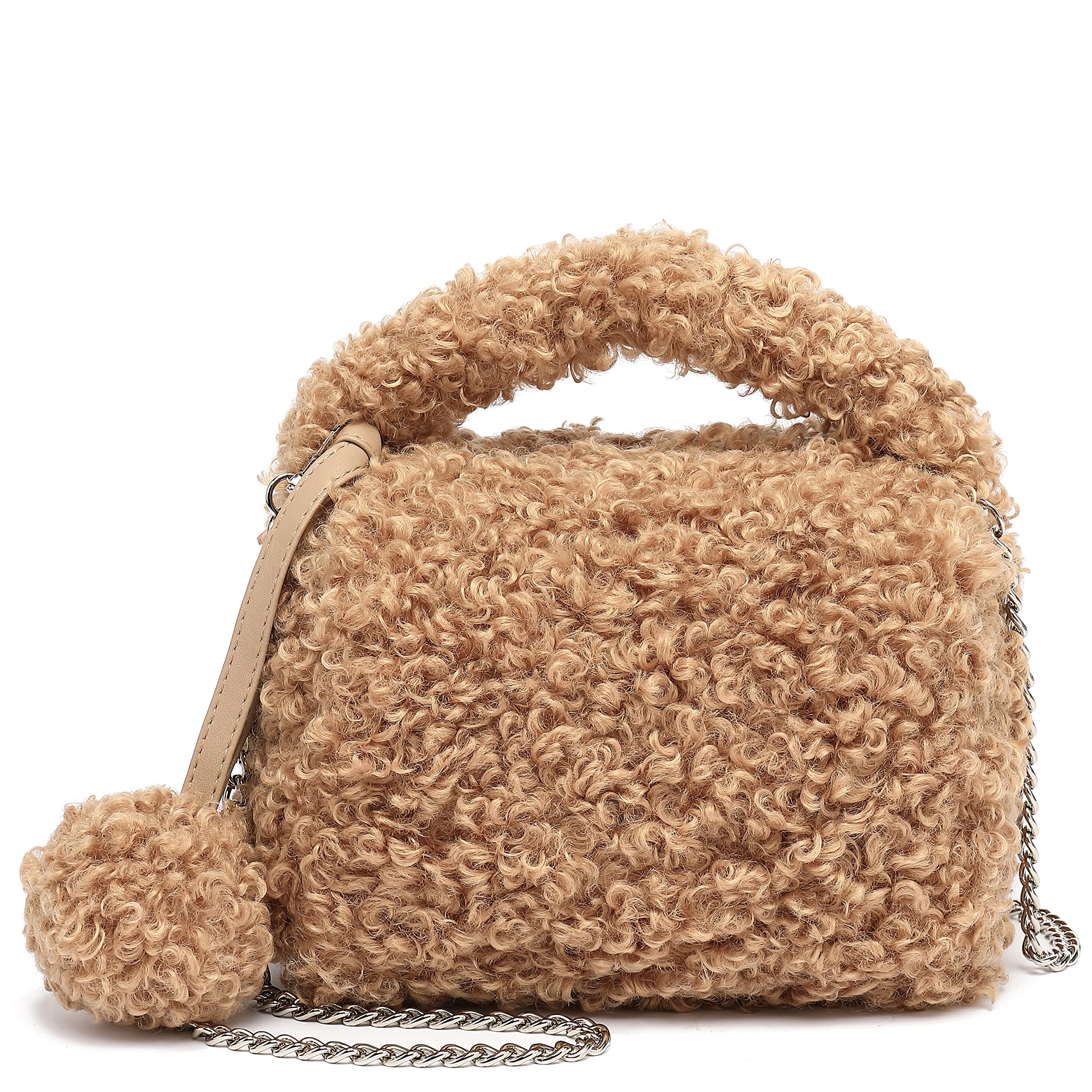 SCARLETON Women's Faux Fur Fluffy Crossbody Bag with Chain Strap - Cute Fuzzy Top Handle Shoulder Purse for Everyday Use, H2096 | Perfect for Shopping, Travel & Casual Outings