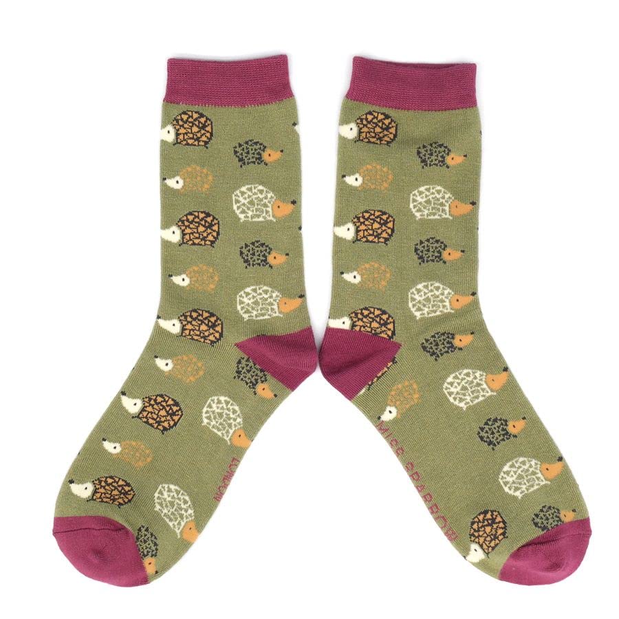 Cute Hedgehog Pattern Women's Socks - 2 Pairs Pack (Green & Pink) - Soft Comfortable Socks for Casual Wear, Gifts & Everyday Use