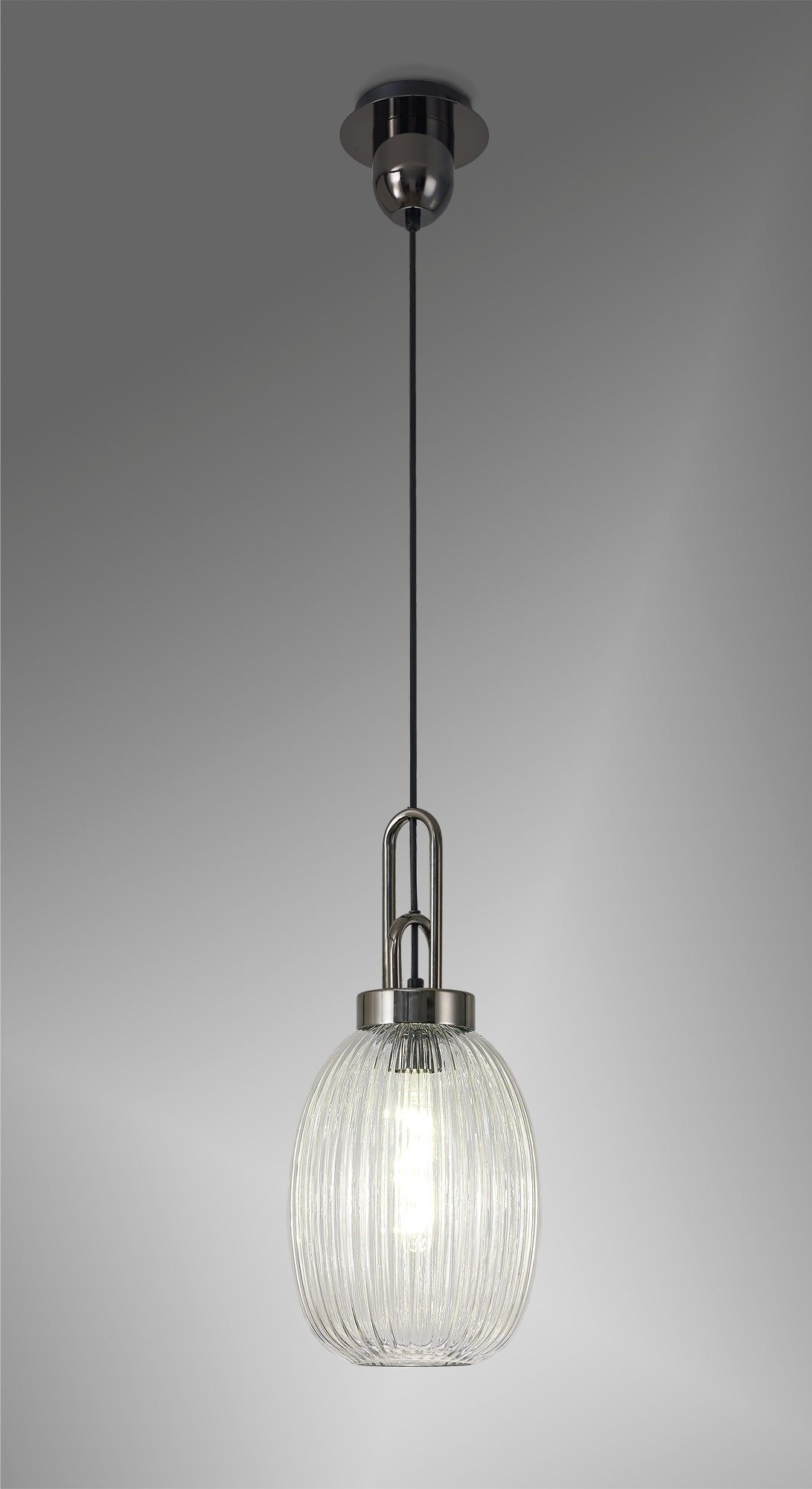 Cadiz 1-Light Pendant Light Fixture with 20cm Almond Ribbed Glass Shade, E27 Socket, IP20 Rated - Perfect for Kitchen Island, Dining Room, or Bedroom Lighting