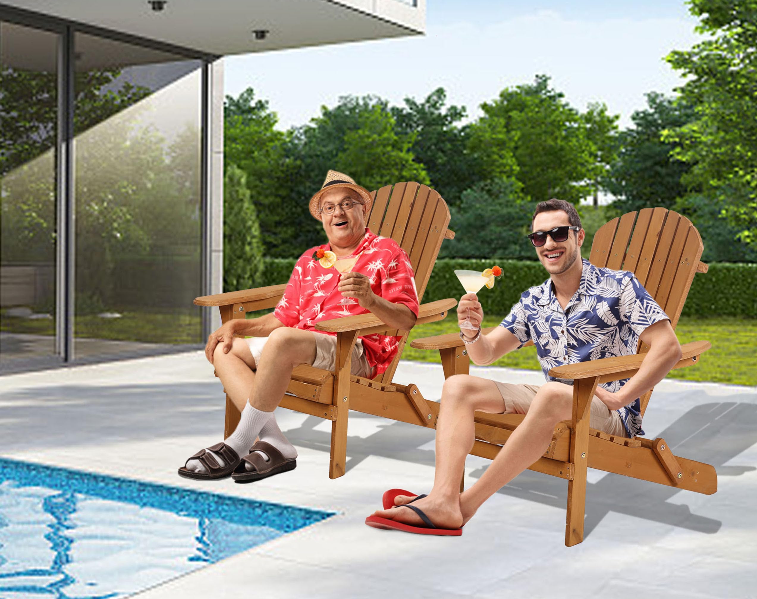 Solid Wood Folding Adirondack Chairs Set - 250 Lbs Weight Capacity, All-Weather Outdoor Lawn & Garden Chairs with Wide Armrests - Easy to Assemble Fire Pit Seating for Patio, Backyard & Poolside Relaxation