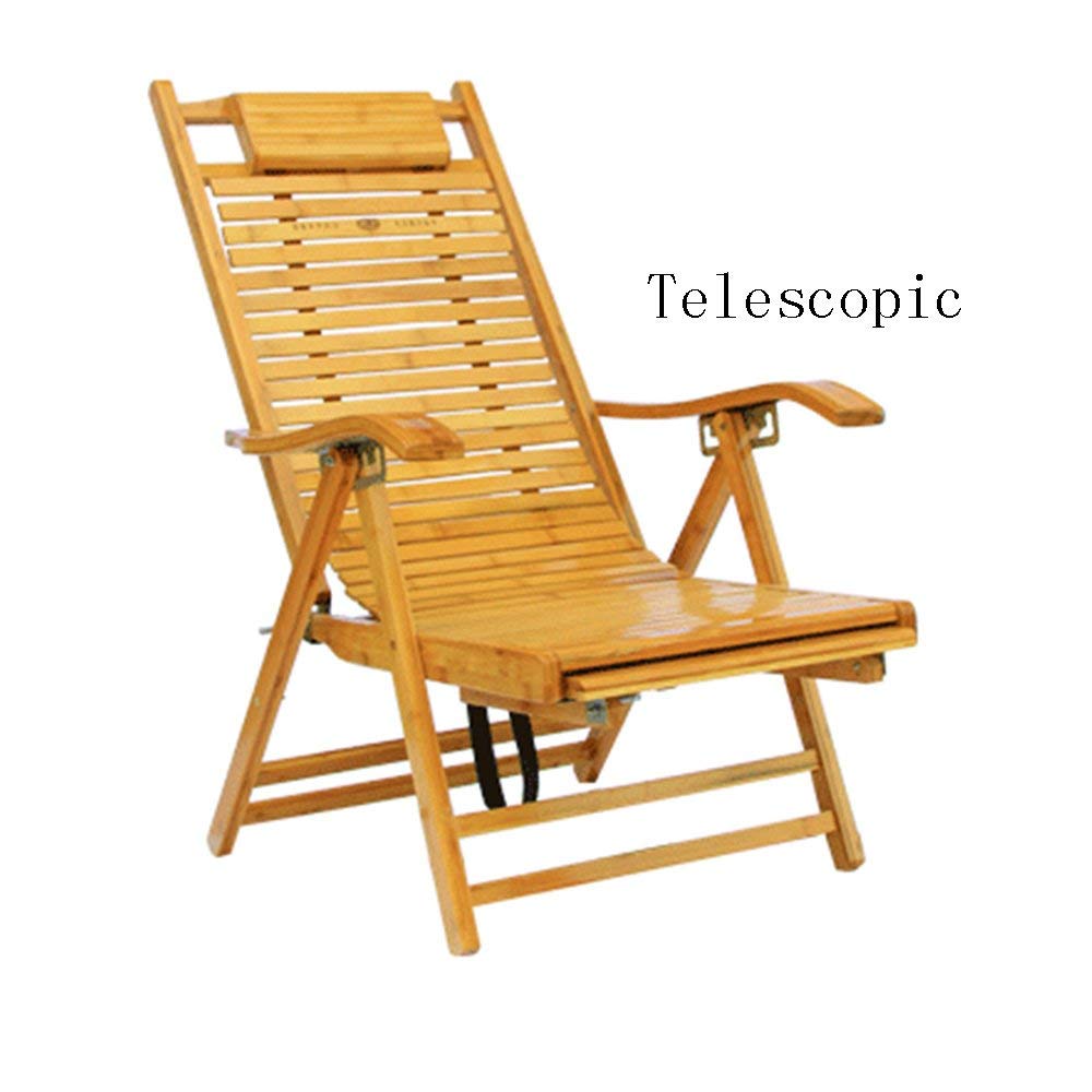 Portable Folding Bamboo Chair - Lightweight Telescopic Lounge Chair for Indoor & Outdoor Use - Perfect for Beach, Patio, Camping, and Elderly Relaxation