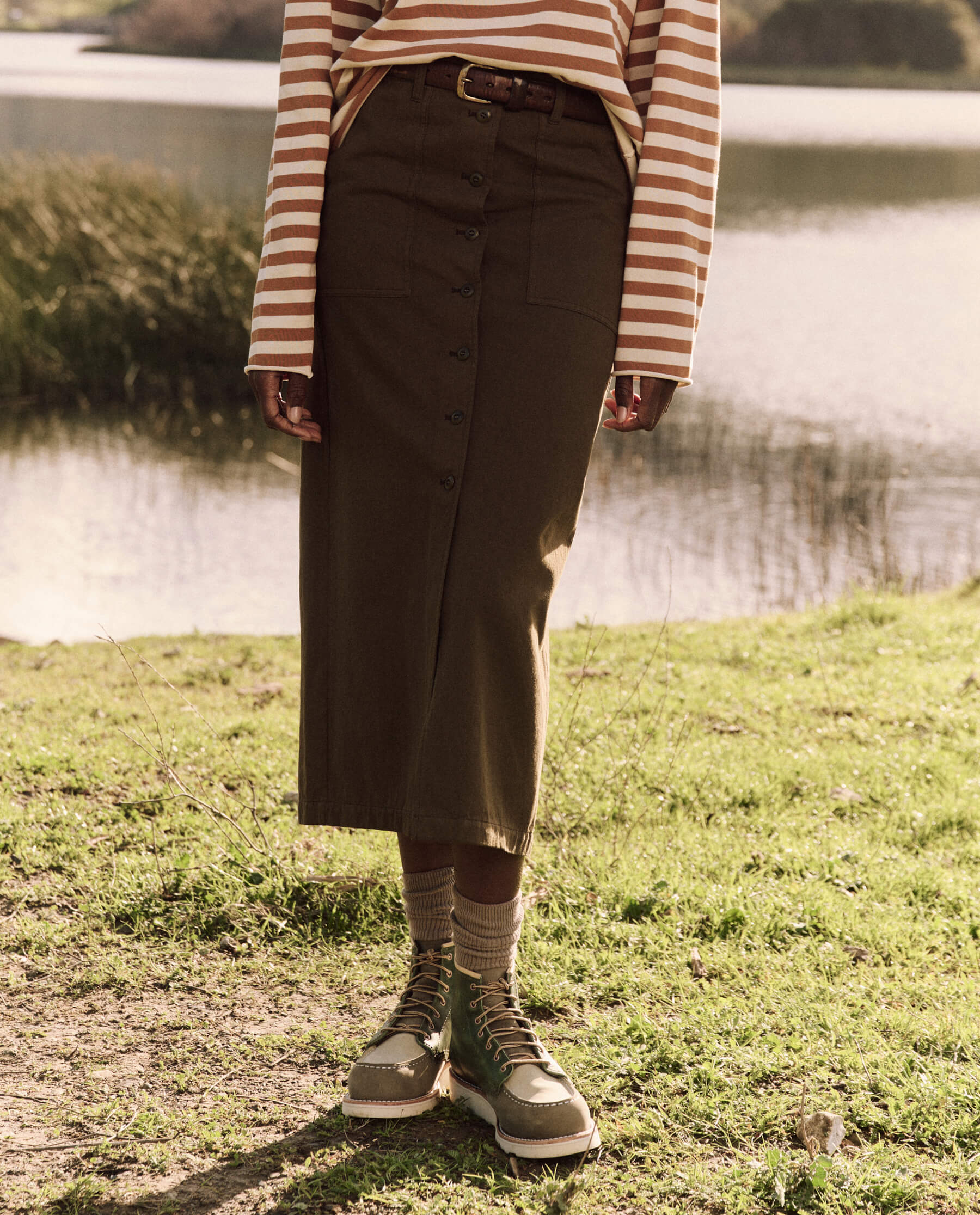 Vintage Military Button Front Column Skirt - Classic A-Line Midi Skirt for Women | Perfect for Office, Casual Outfits & Retro Styling