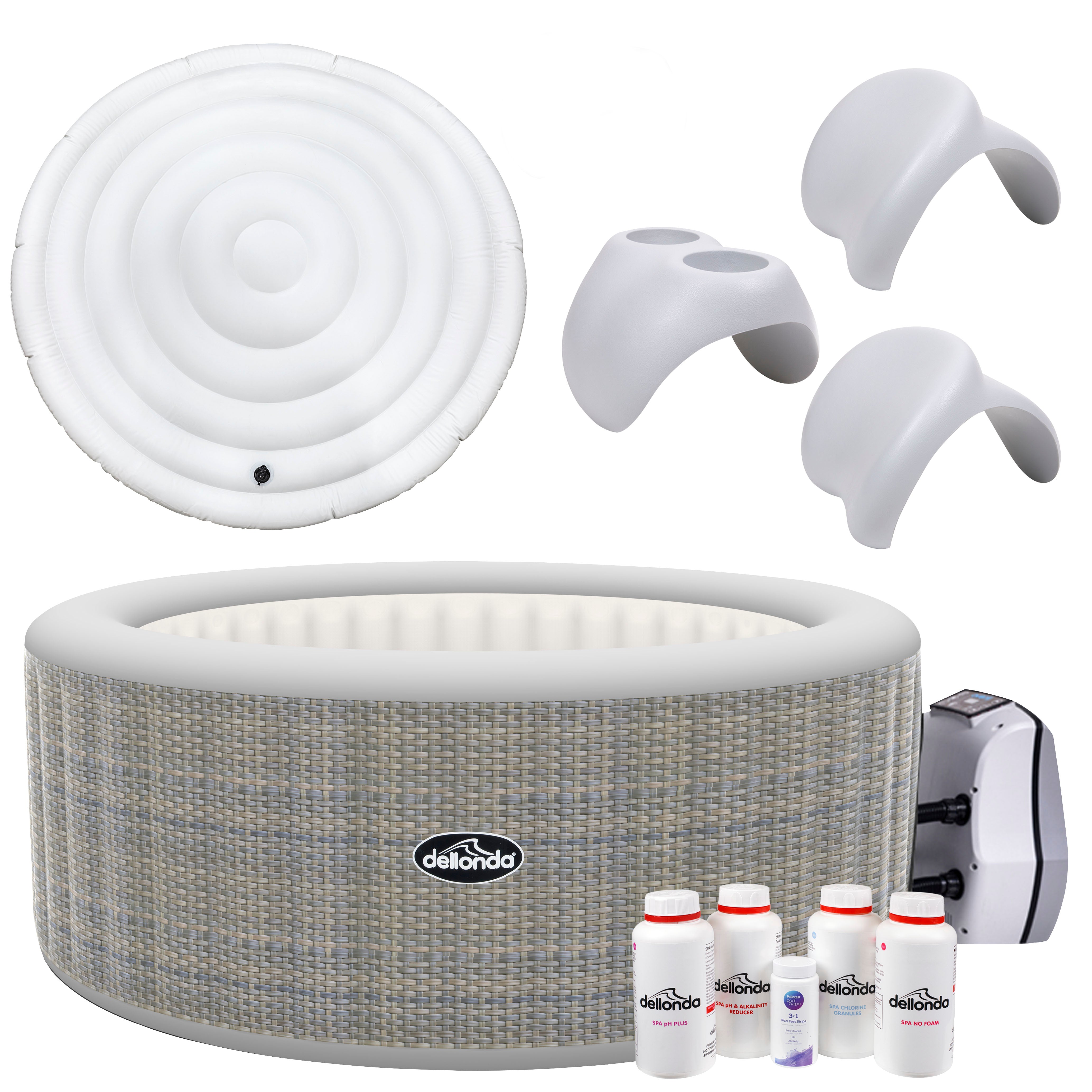 2-4 Person Inflatable Hot Tub Spa with Smart Pump & Accessory Kit - Rattan Design - DL100 Model - Perfect for Backyard Relaxation, Patio Parties & Outdoor Hydrotherapy