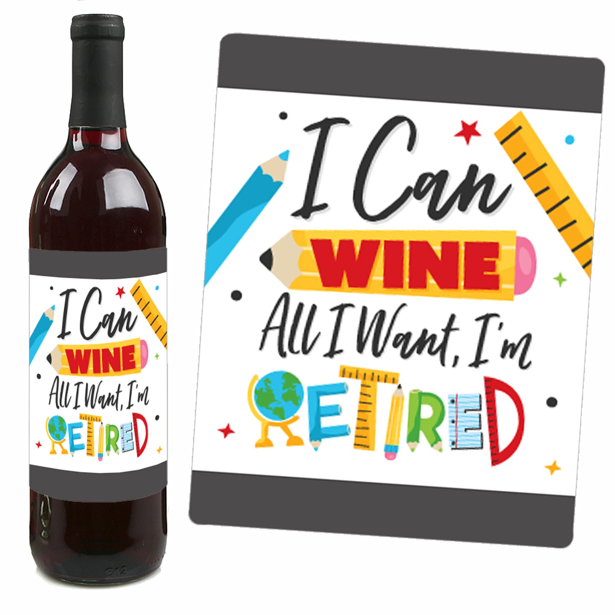 Happy Retirement Party Decorations Set - 4 Wine Bottle Label Stickers for Teachers | Big Dot of Happiness | Retirement Gifts for Women & Men | Perfect for Farewell Parties & Celebrations