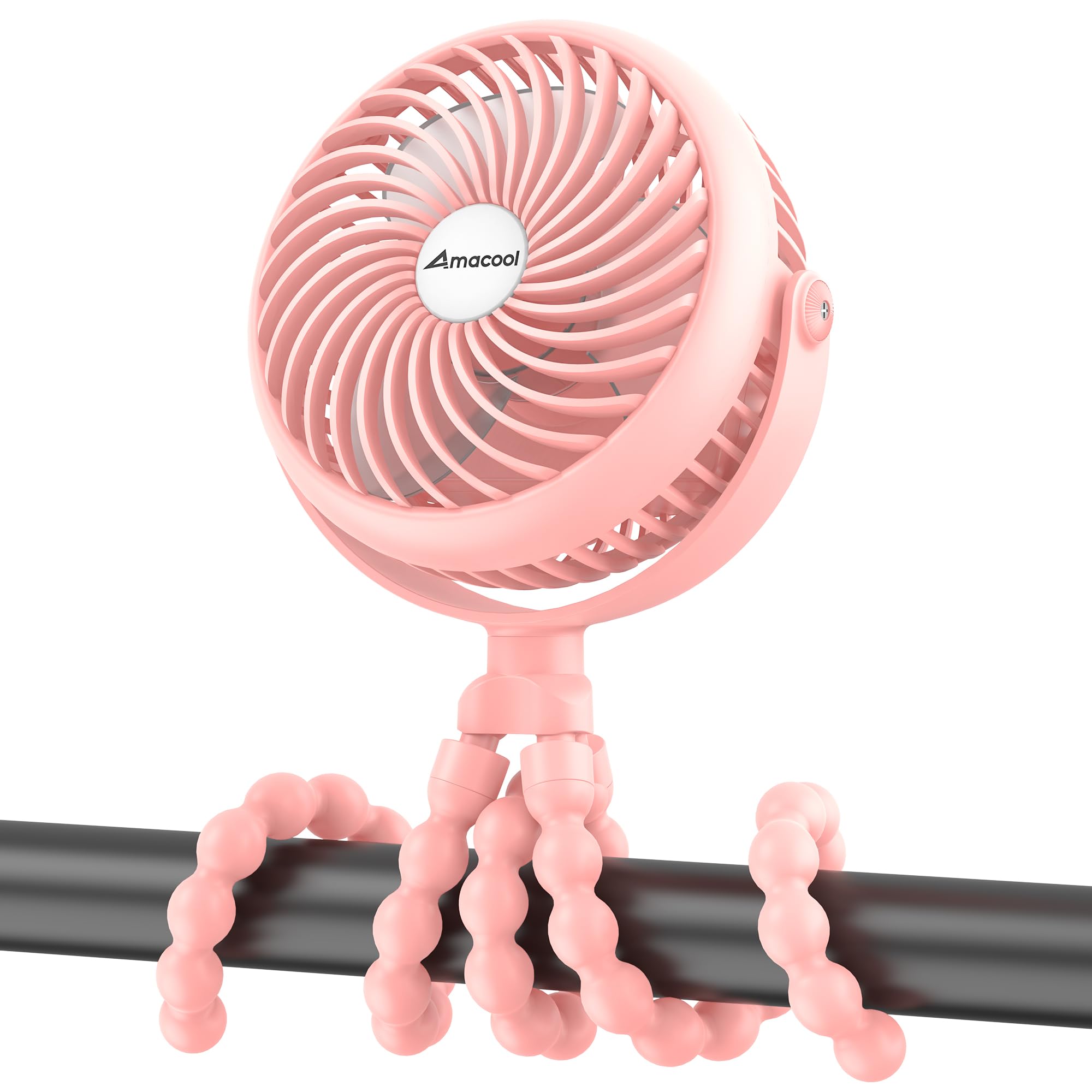 AMACOOL Battery-Powered Clip-On Baby Stroller Fan - 20 Hours Runtime, Flexible Tripod for Car Seat, Crib, Bike, Treadmill, Umbrella & Wheelchairs - Portable Cooling Solution for Outdoor Activities, Travel & Nursery Comfort