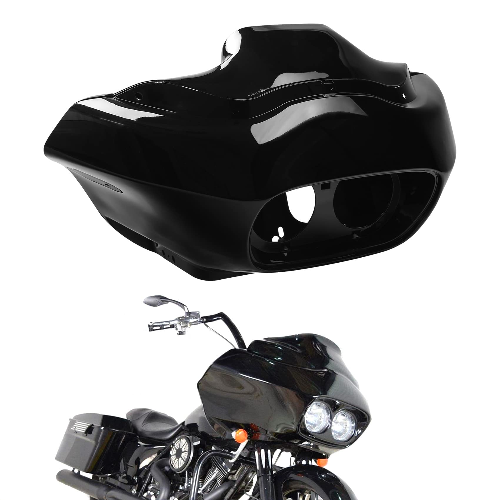 XMT-MOTO Front Upper Outer & Inner Fairing Kit for Harley Davidson Touring Road Glide FLTR 1993-2013 - Gloss Black Replacement Parts for Motorcycle Wind Protection & Style Upgrade