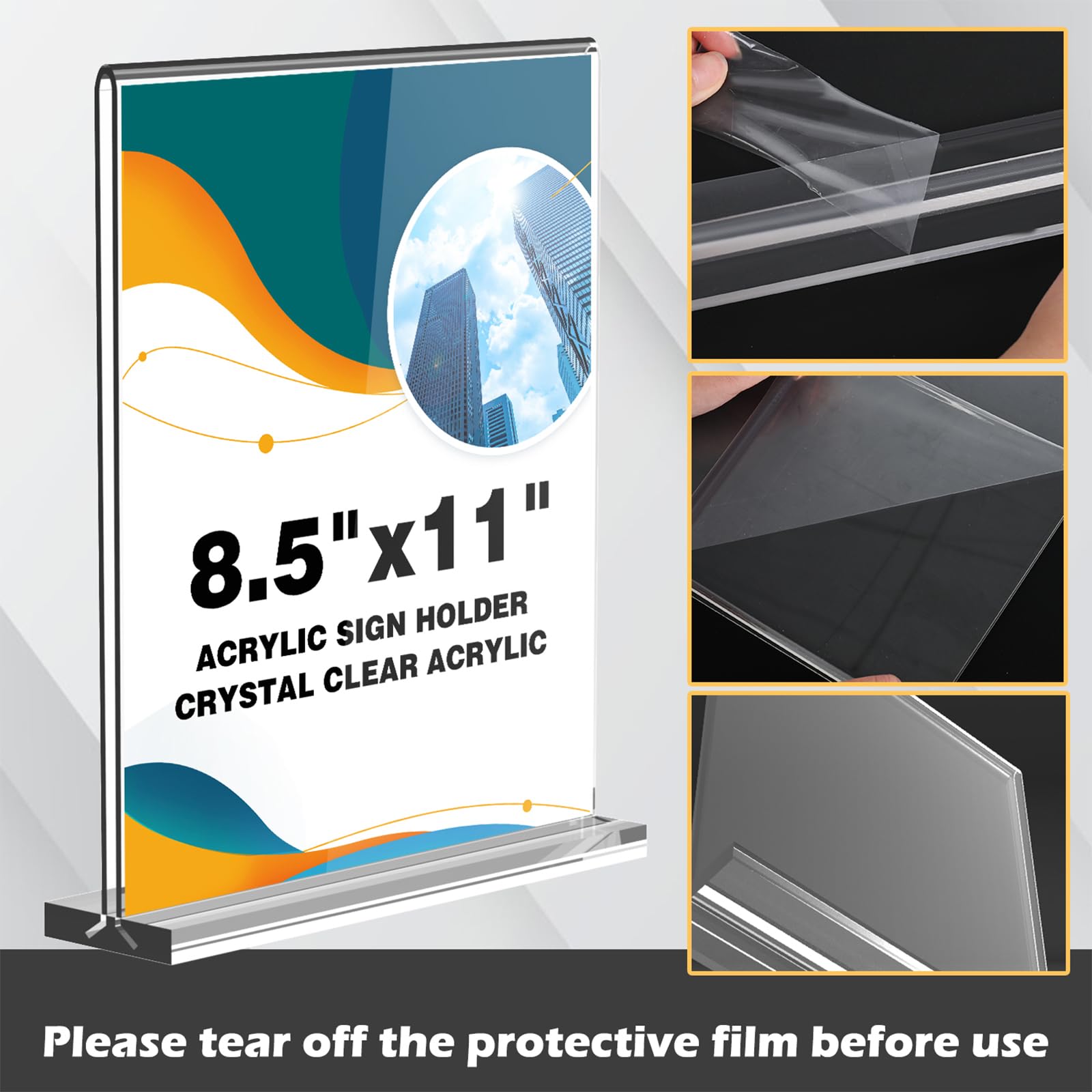 8.5 x 11 Clear Acrylic Table Sign Holder - Double Sided T-Shaped Flyer Display Stand for Pictures, Papers & Cards | Perfect for Mall, Office, Home, Store & Restaurant Decor