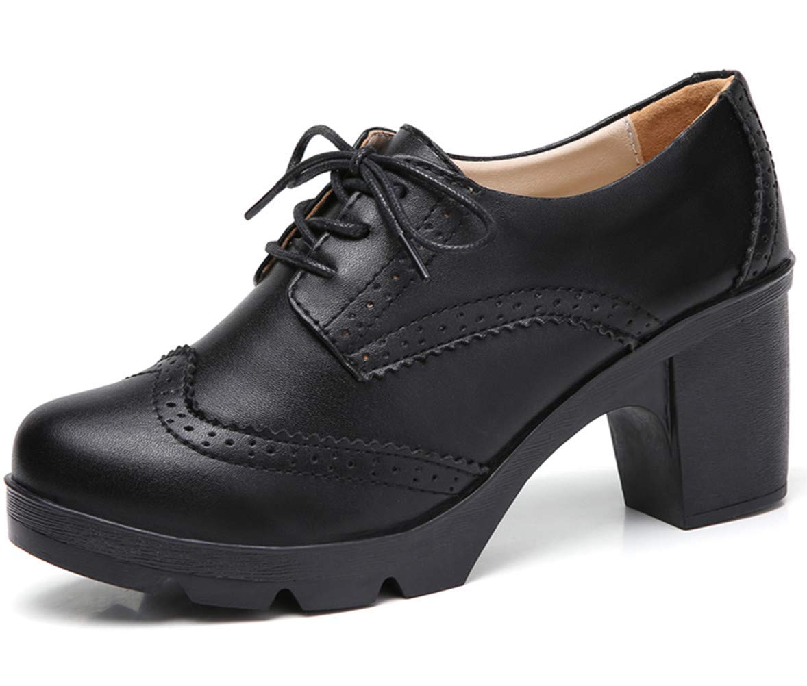DADAWEN Women's Classic T-Strap Platform Oxford Shoes - Mid Heel Square Toe Dress Pumps for Work, Party & Wedding | Comfortable & Stylish Women's Formal Shoes