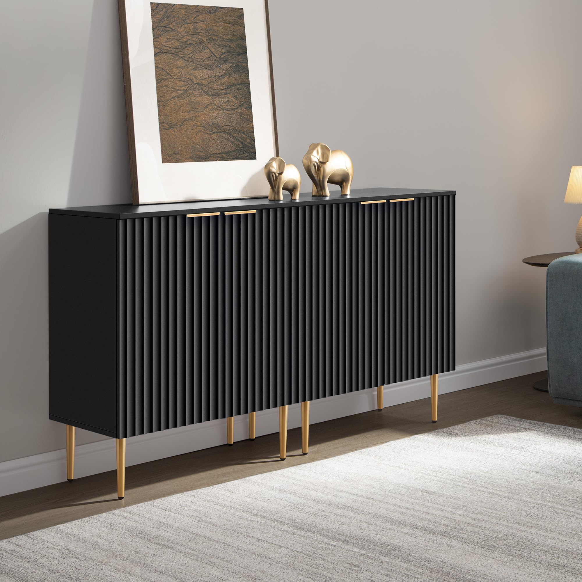 Modern SICOTAS Sideboard Buffet Storage Cabinet with Doors & Adjustable Shelf - Black Accent Credenza for Kitchen, Living & Dining Room | Coffee Bar Console, Entryway Organizer | Perfect for Home Decor & Entertaining Guests