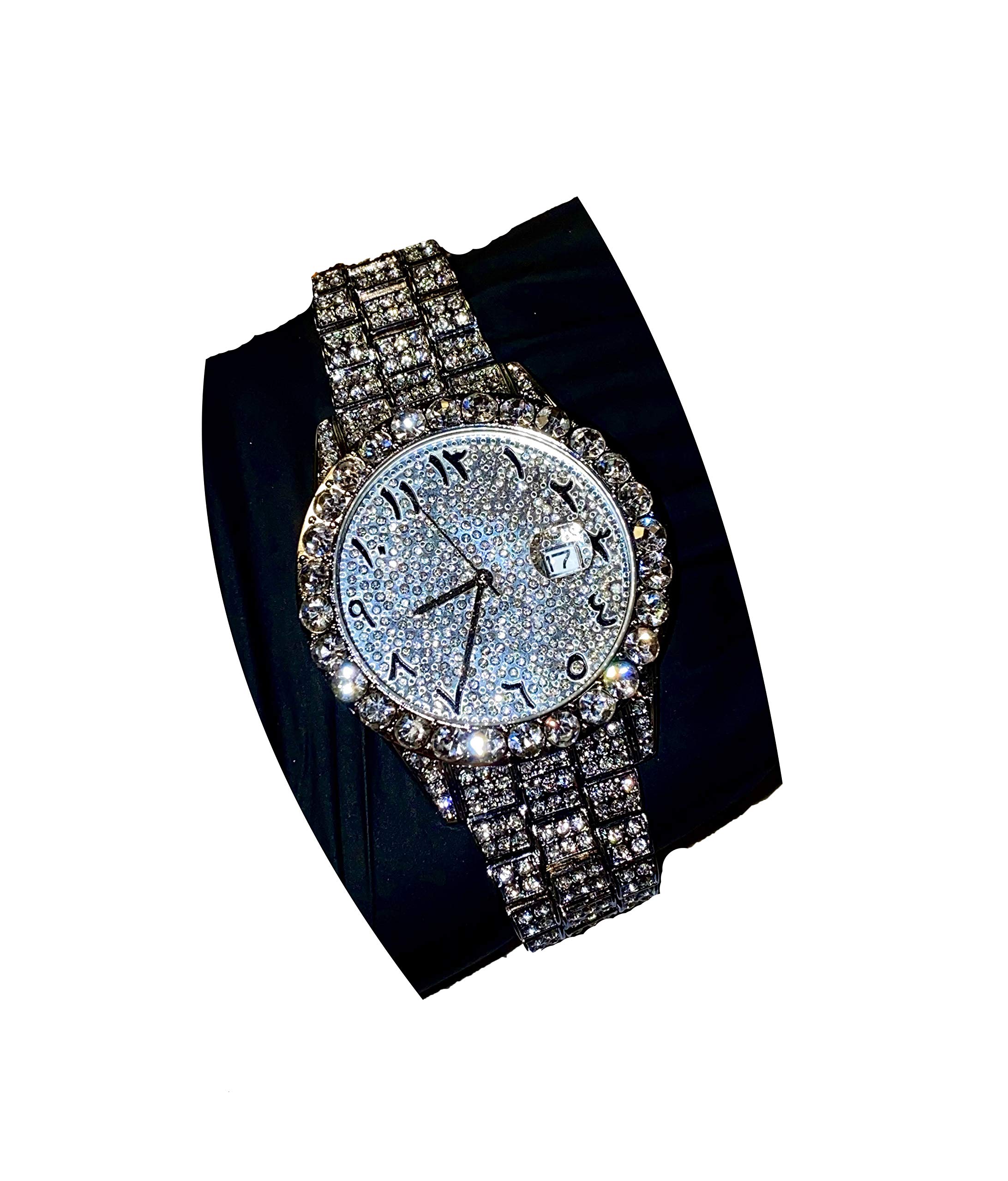 Luxury Men's Diamond Wrist Watch - Iced Out Bracelet Watch with CZ Stones & Arabic Numerals - Hip Hop Rapper Style Unisex Watch for Men & Women - Perfect for Parties, Gifts & Fashion Statements