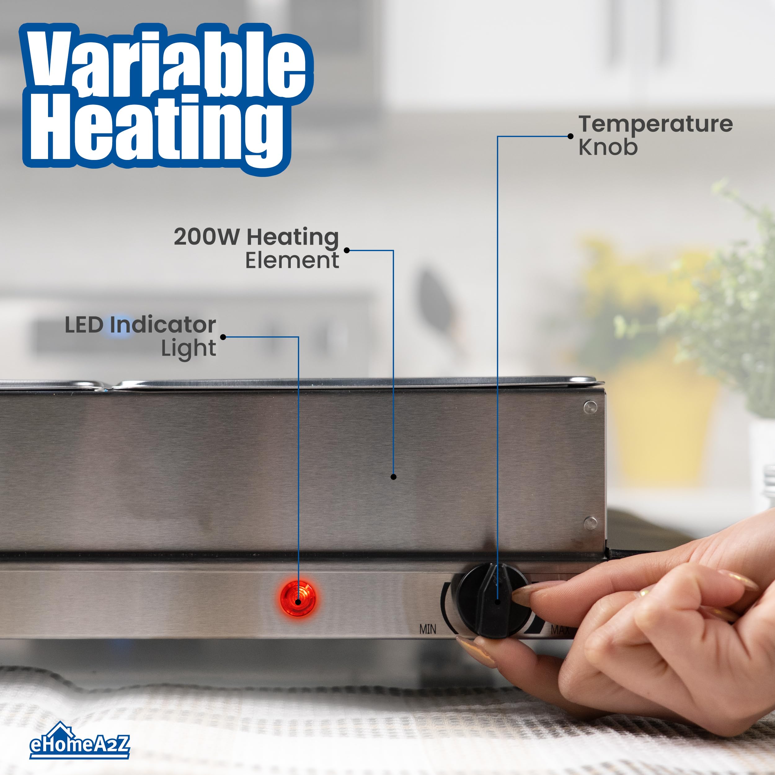 EHOMEA2Z Electric Food Warmers Buffet Servers (2 Pack, 7.5 Quart) - Stainless Steel Chafing Dishes for Parties, Catering & Buffet Serving - Keep Food Hot at Events, Weddings & Holiday Gatherings