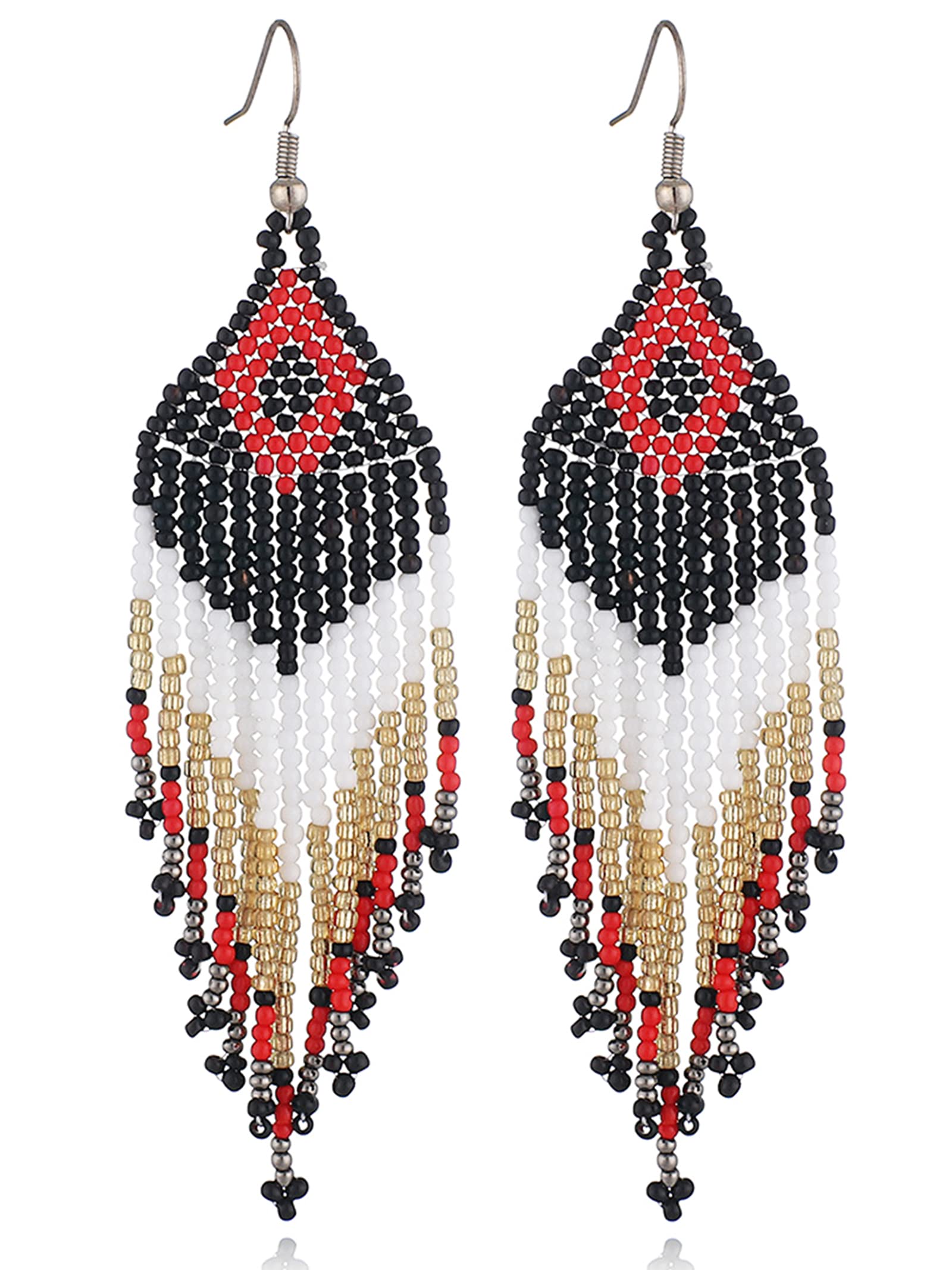 Vibrant Rainbow Beaded Dangle Earrings for Women - Handmade Bohemian Statement Jewelry with Colorful Tassels & Fringe Drop - Perfect for Teen Girls, Festival Wear, and Unique Gift Giving